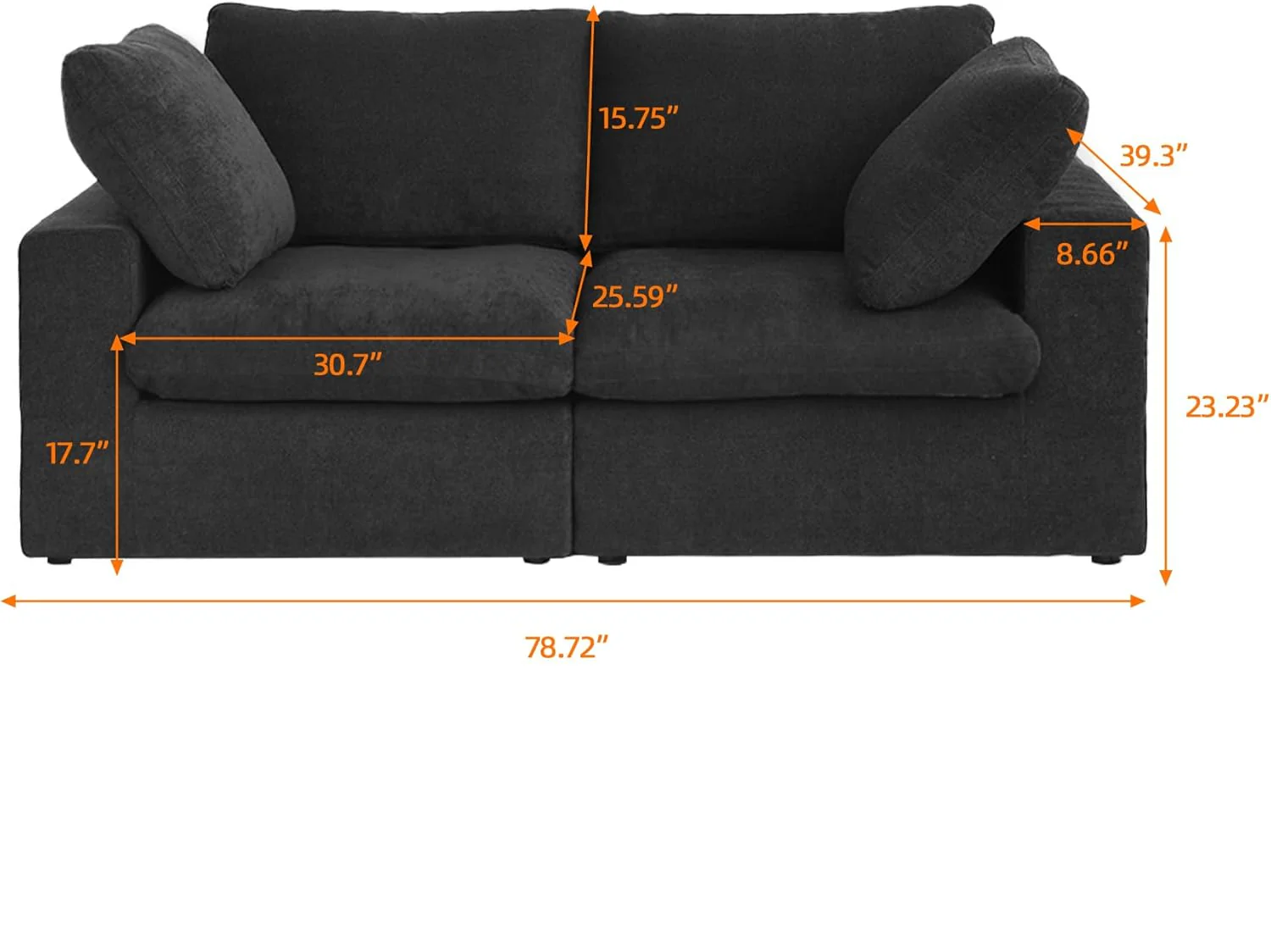 Nuvé® Solace Modular Bouclé Cloud Sofa - Obsidian Black - 2-Seater Sofa - Image 8