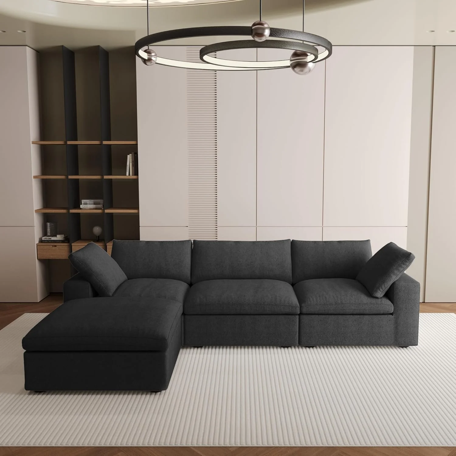 Nuvé® Solace Modular Bouclé Cloud Sofa - Obsidian Black - 3-Seater Sectional Sofa with Ottoman