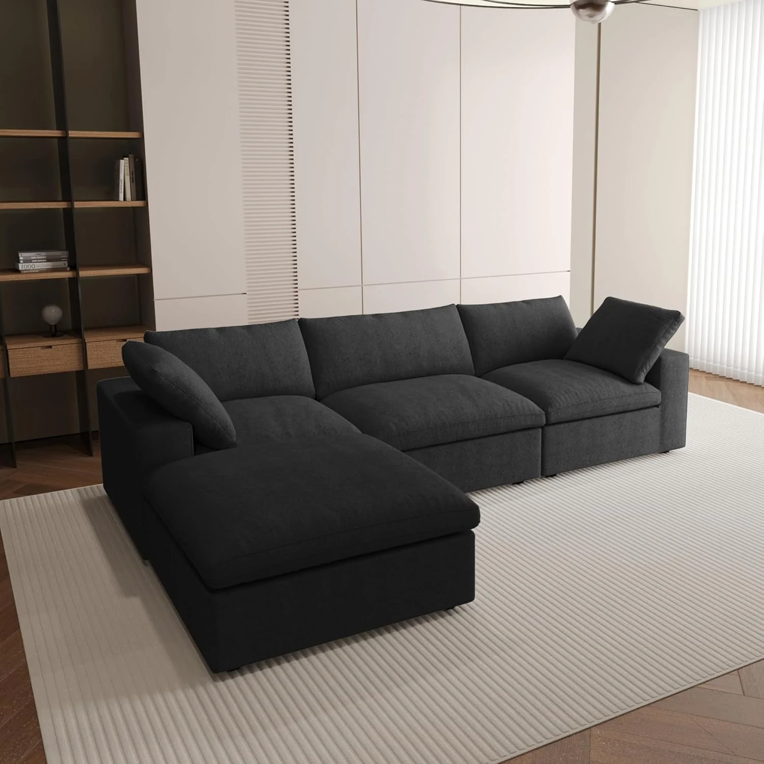 Nuvé® Solace Modular Bouclé Cloud Sofa - Obsidian Black - 3-Seater Sectional Sofa with Ottoman - Image 3