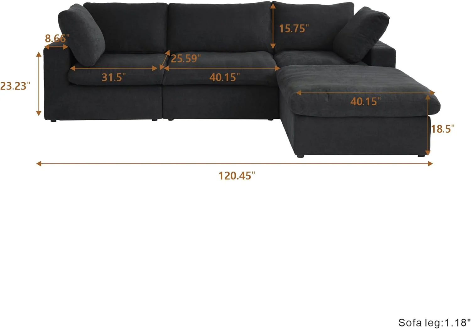 Nuvé® Solace Modular Bouclé Cloud Sofa - Obsidian Black - 3-Seater Sectional Sofa with Ottoman - Image 9