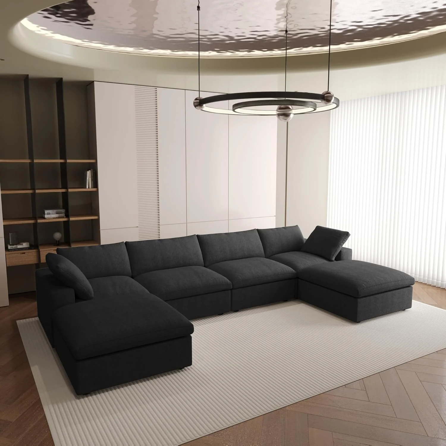 Nuvé® Solace Modular Bouclé Cloud Sofa - Obsidian Black - 4-Seater Sectional Sofa with 2 Ottomans