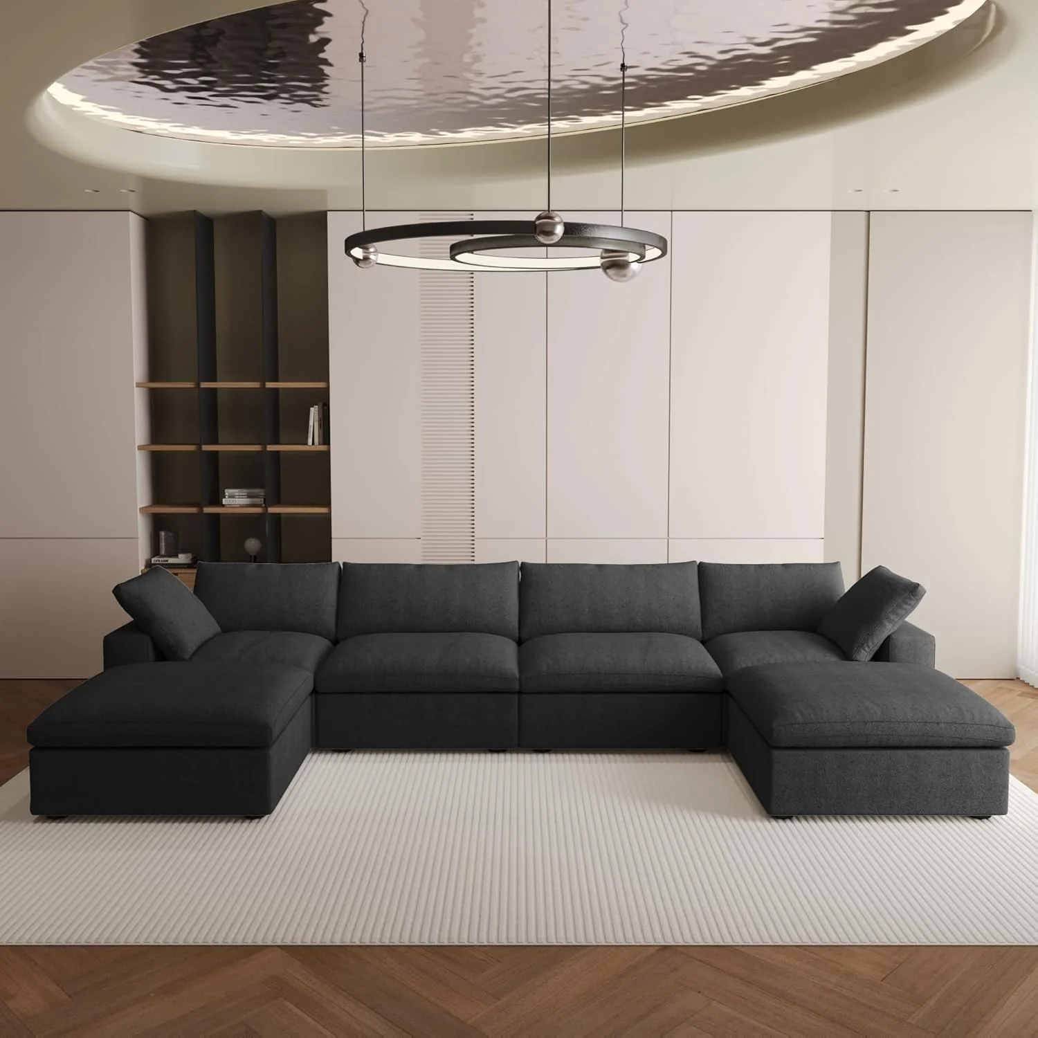 Nuvé® Solace Modular Bouclé Cloud Sofa - Obsidian Black - 4-Seater Sectional Sofa with 2 Ottomans - Image 2