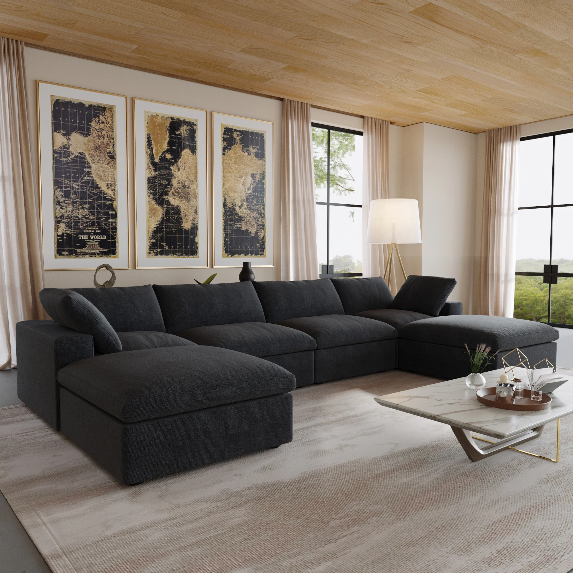 Nuvé® Solace Modular Bouclé Cloud Sofa - Obsidian Black - 4-Seater Sectional Sofa with 2 Ottomans - Image 3