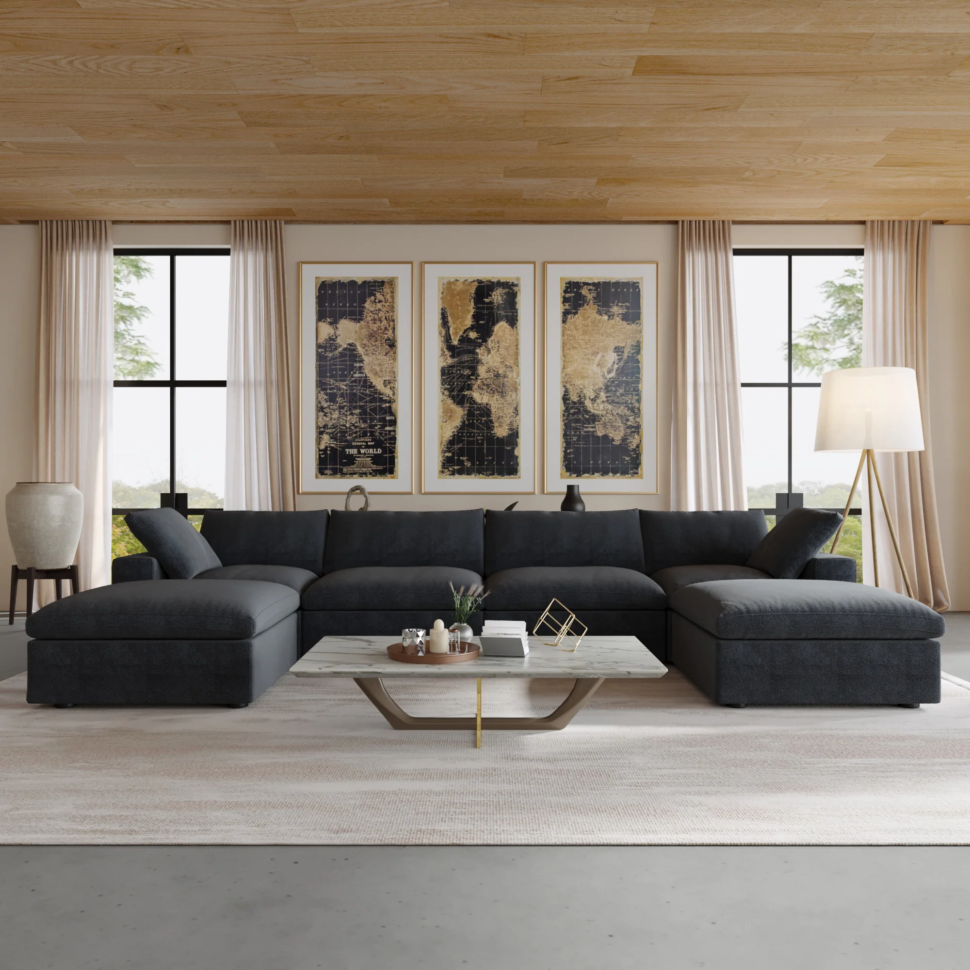 Nuvé® Solace Modular Bouclé Cloud Sofa - Obsidian Black - 4-Seater Sectional Sofa with 2 Ottomans - Image 4