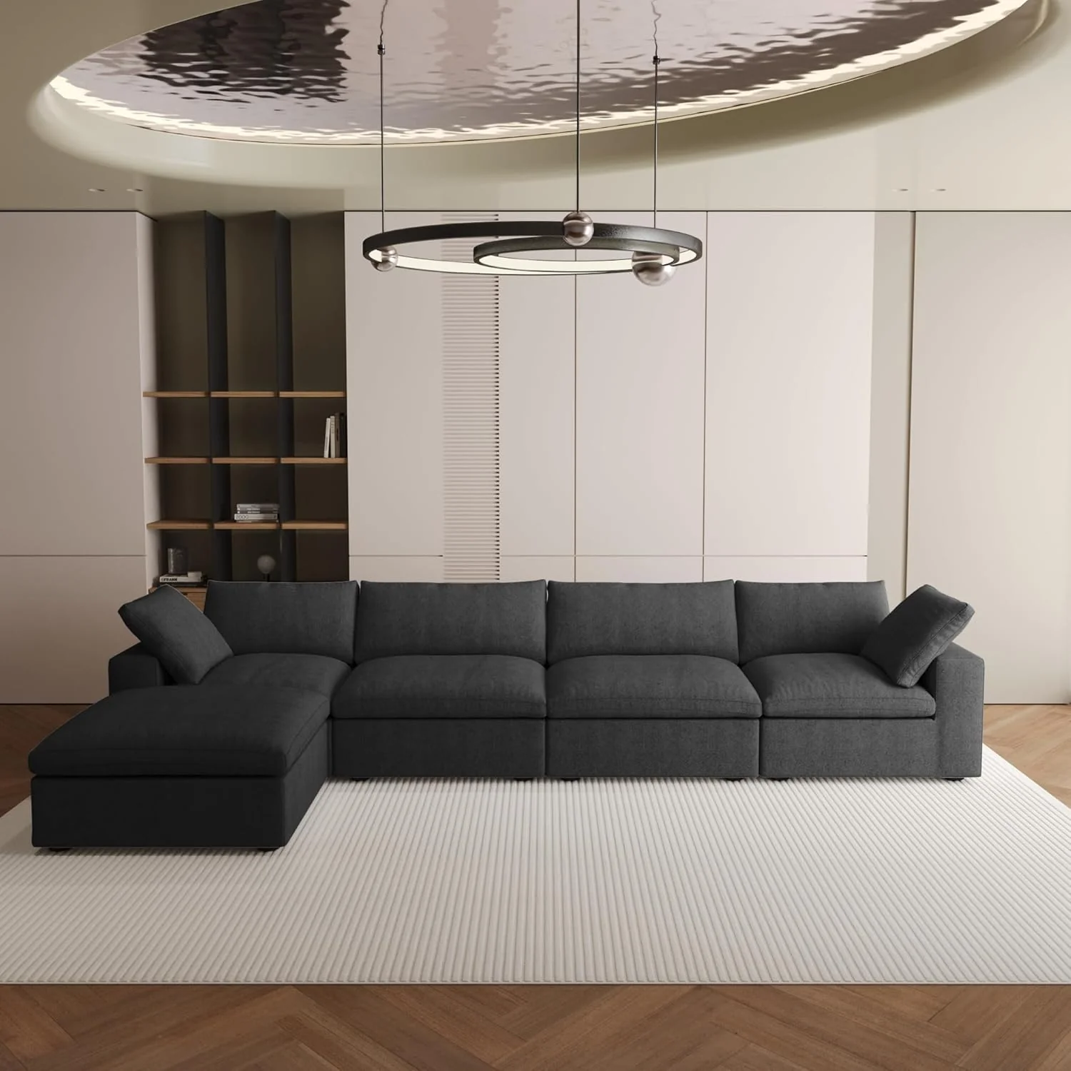 Nuvé® Solace Modular Bouclé Cloud Sofa - Obsidian Black - 4-Seater Sectional Sofa with Ottoman