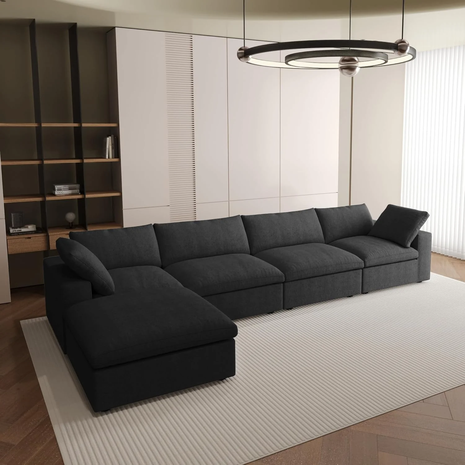 Nuvé® Solace Modular Bouclé Cloud Sofa - Obsidian Black - 4-Seater Sectional Sofa with Ottoman - Image 2