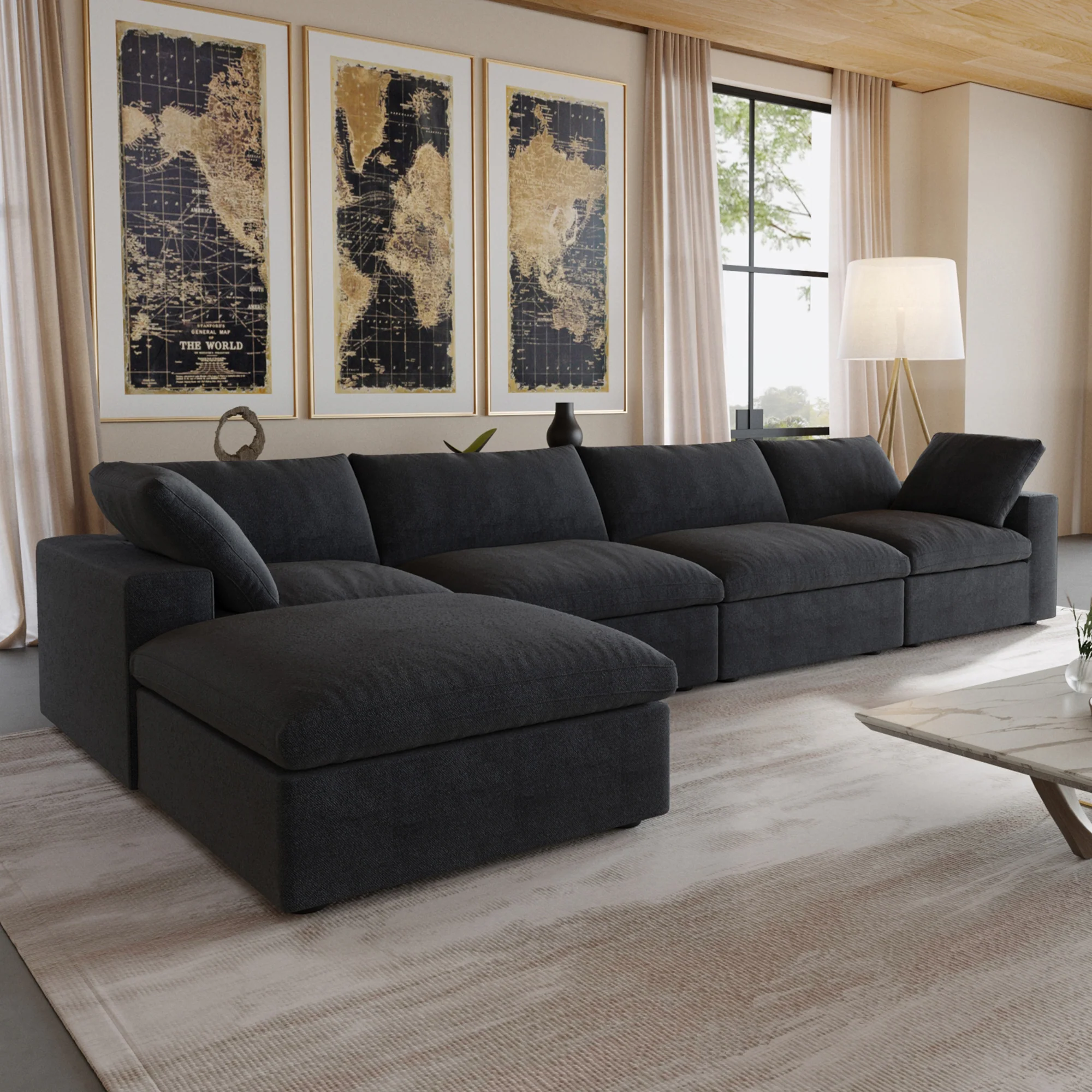 Nuvé® Solace Modular Bouclé Cloud Sofa - Obsidian Black - 4-Seater Sectional Sofa with Ottoman - Image 3