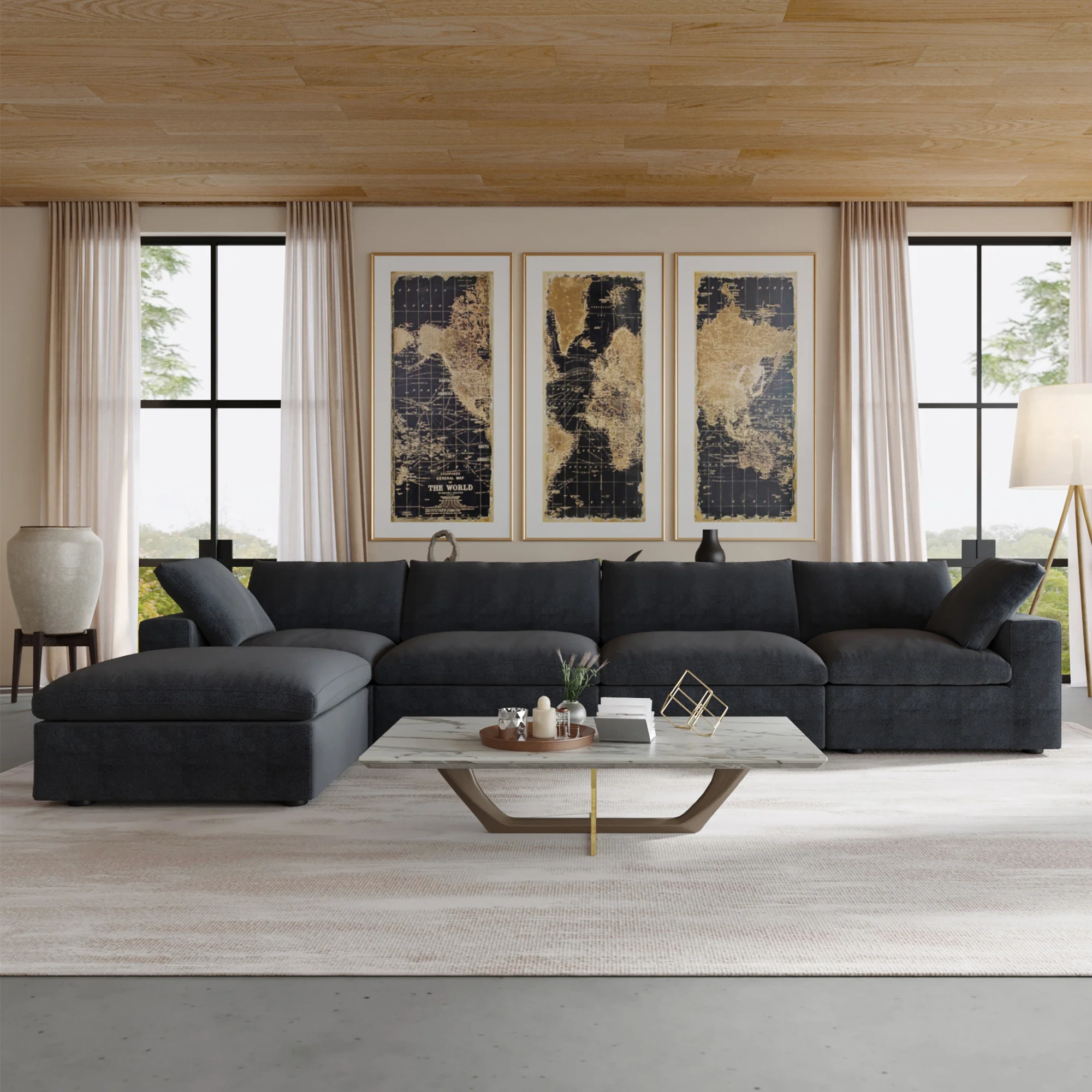 Nuvé® Solace Modular Bouclé Cloud Sofa - Obsidian Black - 4-Seater Sectional Sofa with Ottoman - Image 4
