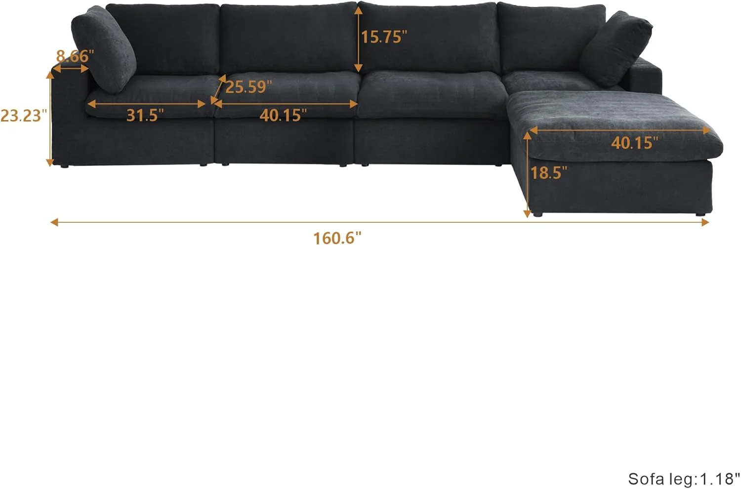 Nuvé® Solace Modular Bouclé Cloud Sofa - Obsidian Black - 4-Seater Sectional Sofa with Ottoman - Image 9