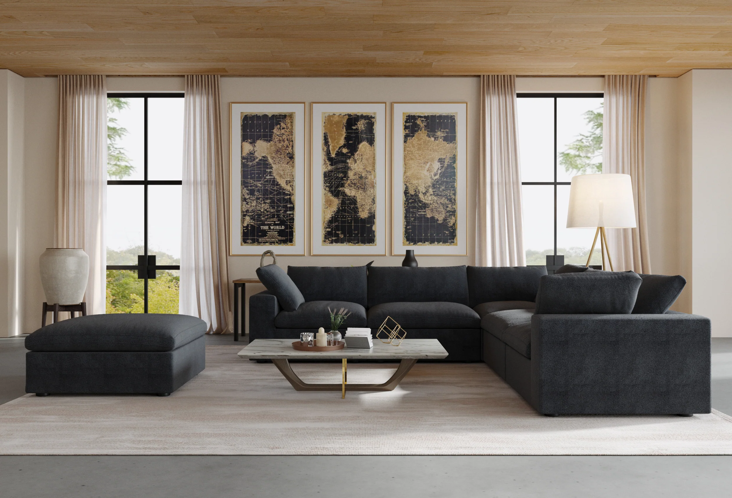 Nuvé® Solace Modular Bouclé Cloud Sofa - Obsidian Black - 5-Seater Corner Sectional + Ottoman - Image 3