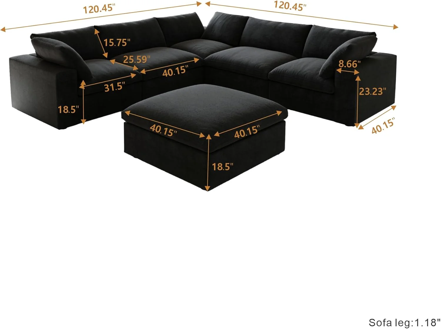 Nuvé® Solace Modular Bouclé Cloud Sofa - Obsidian Black - 5-Seater Corner Sectional + Ottoman - Image 8