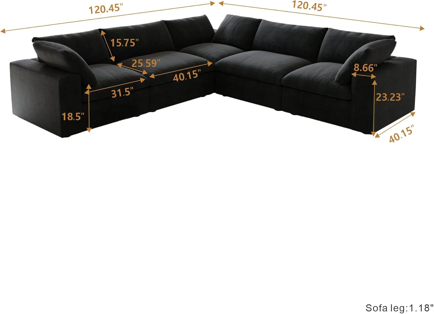 Nuvé® Solace Modular Bouclé Cloud Sofa - Obsidian Black - 5-Seater Corner Sectional (V-Shaped) - Image 6
