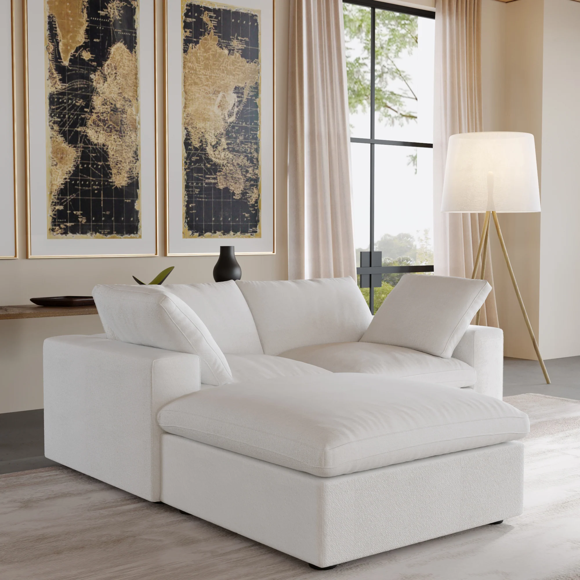 Nuvé® Solace Modular Bouclé Cloud Sofa - Snow White - 2-Seater Sectional Sofa with Ottoman - Image 3