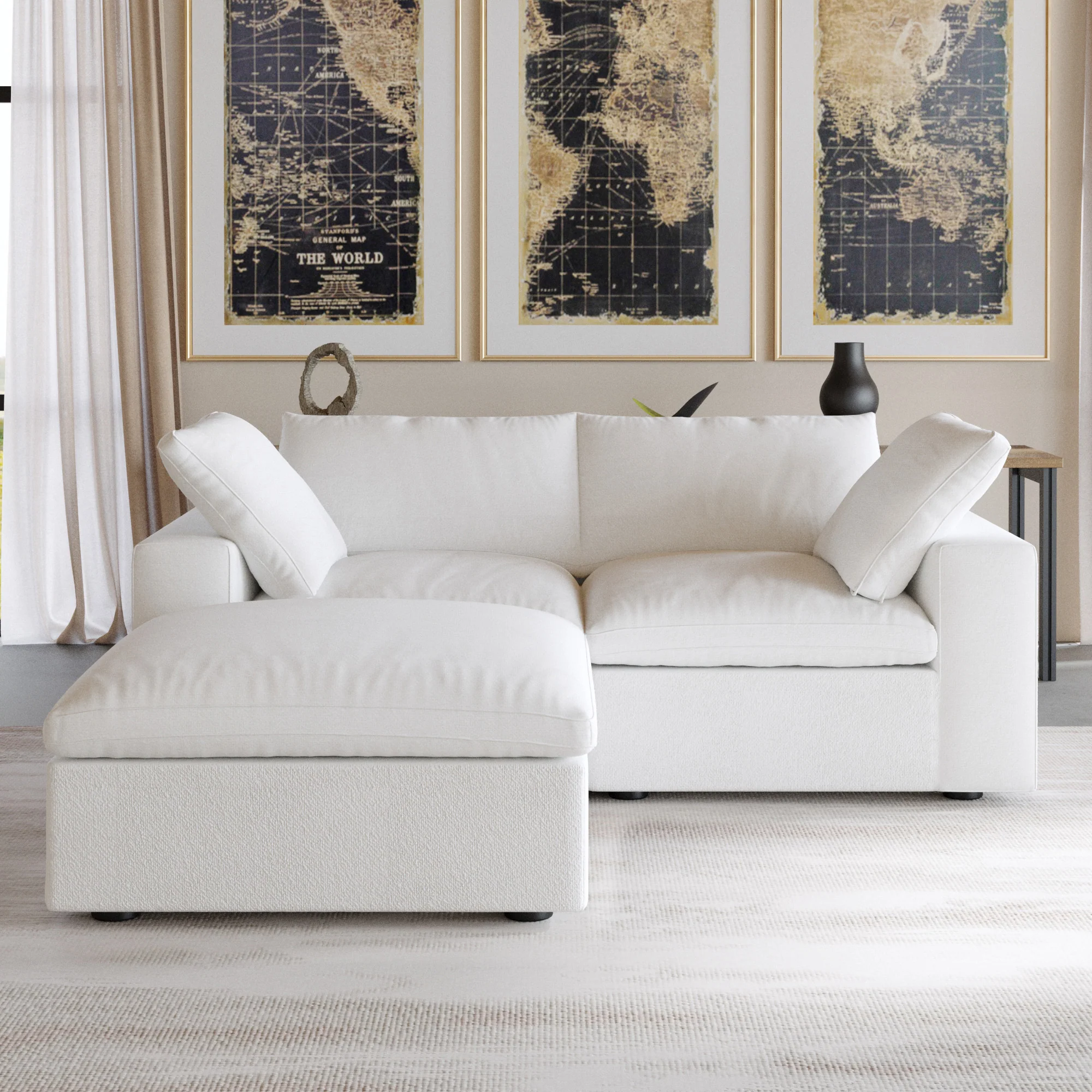 Nuvé® Solace Modular Bouclé Cloud Sofa - Snow White - 2-Seater Sectional Sofa with Ottoman - Image 4