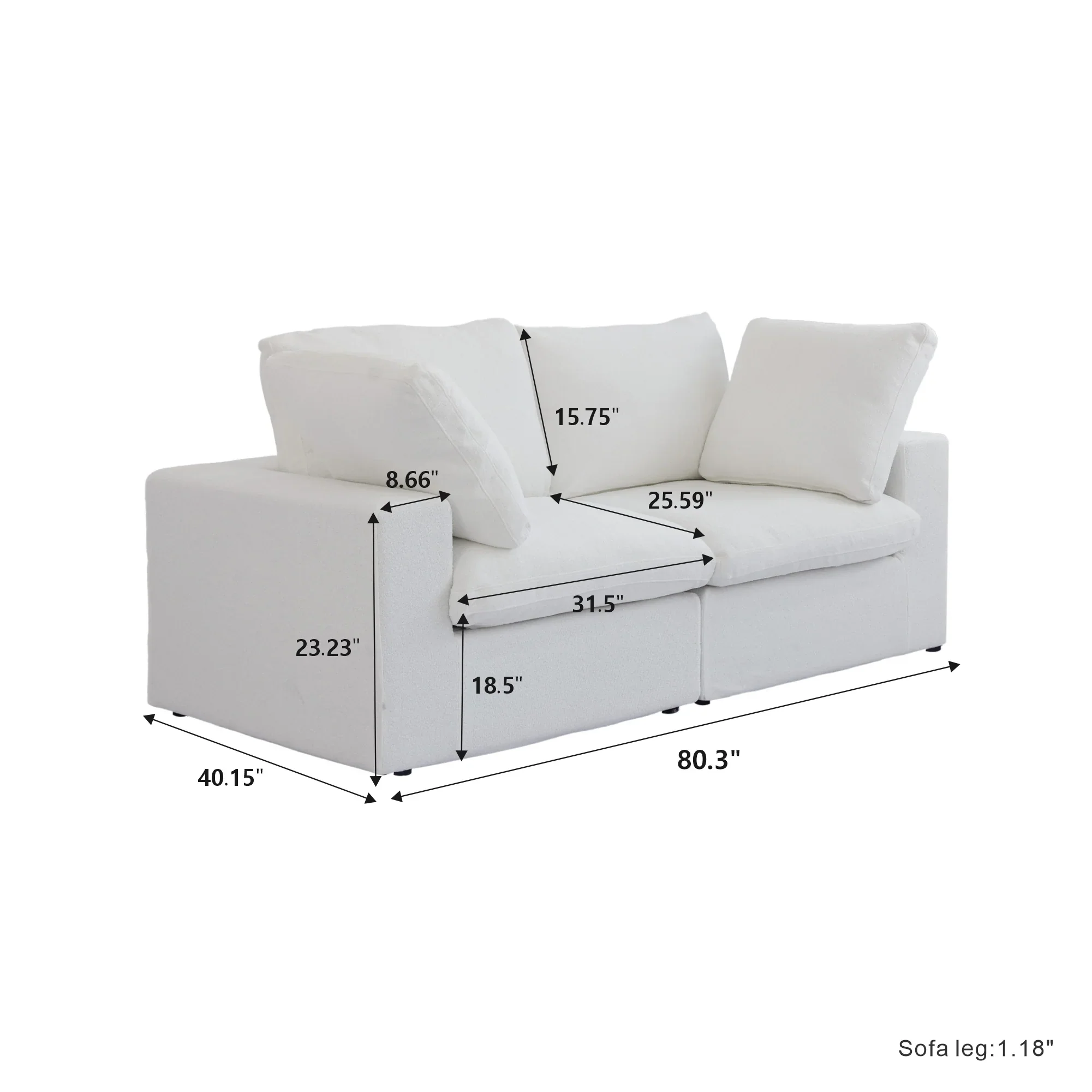 Nuvé® Solace Modular Bouclé Cloud Sofa - Snow White - 2-Seater Sofa - Image 9