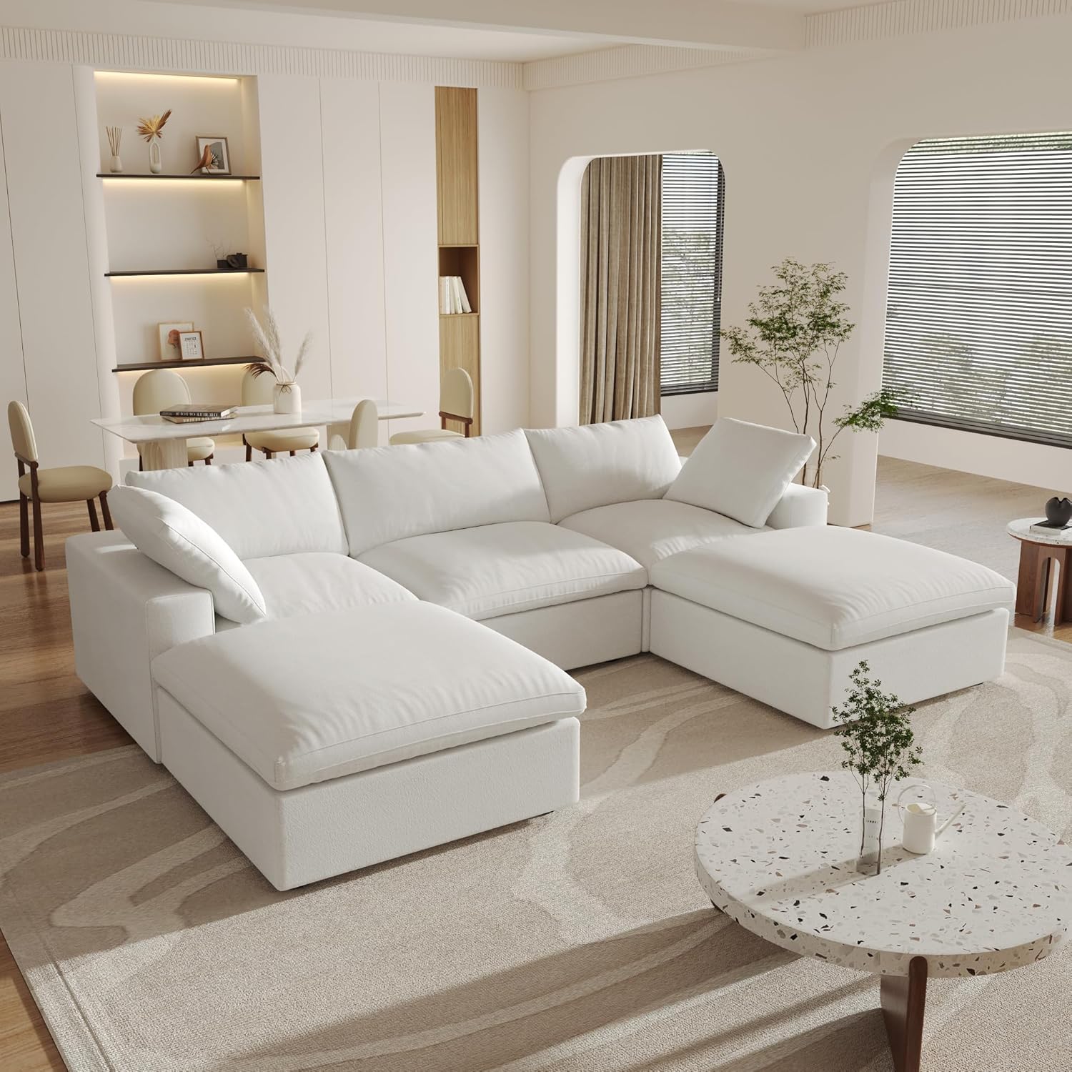 Nuvé® Solace Modular Bouclé Cloud Sofa - Snow White - 3-Seater Sectional Sofa with 2 Ottomans - Image 3