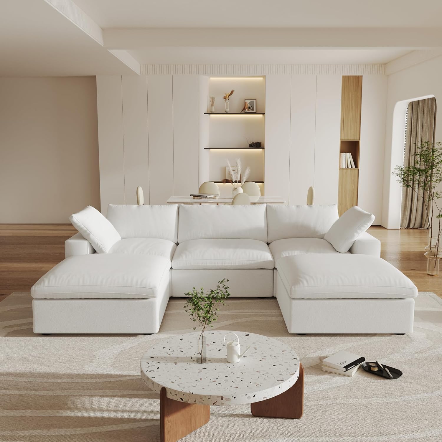 Nuvé® Solace Modular Bouclé Cloud Sofa - Snow White - 3-Seater Sectional Sofa with 2 Ottomans - Image 4