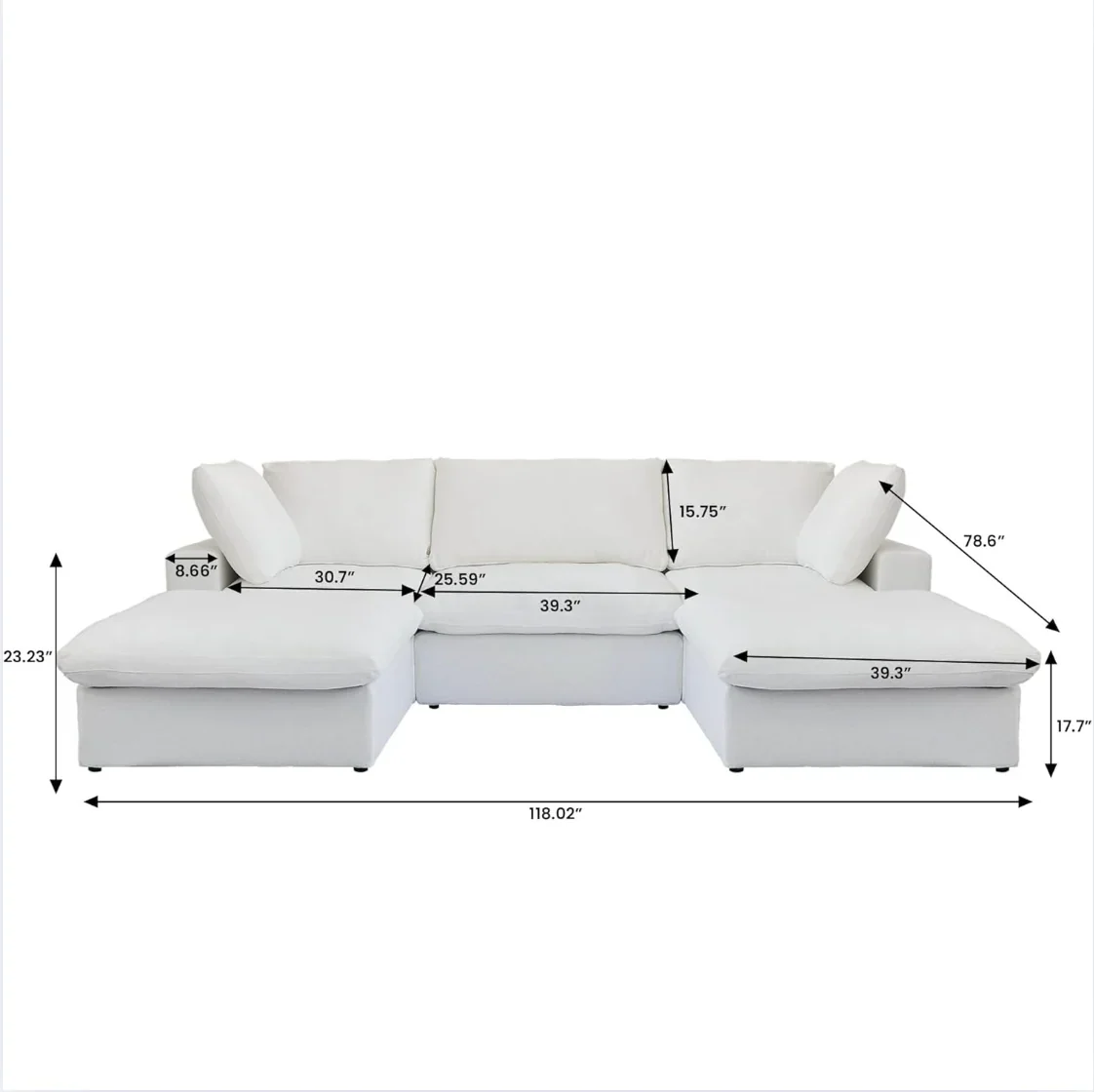 Nuvé® Solace Modular Bouclé Cloud Sofa - Snow White - 3-Seater Sectional Sofa with 2 Ottomans - Image 8