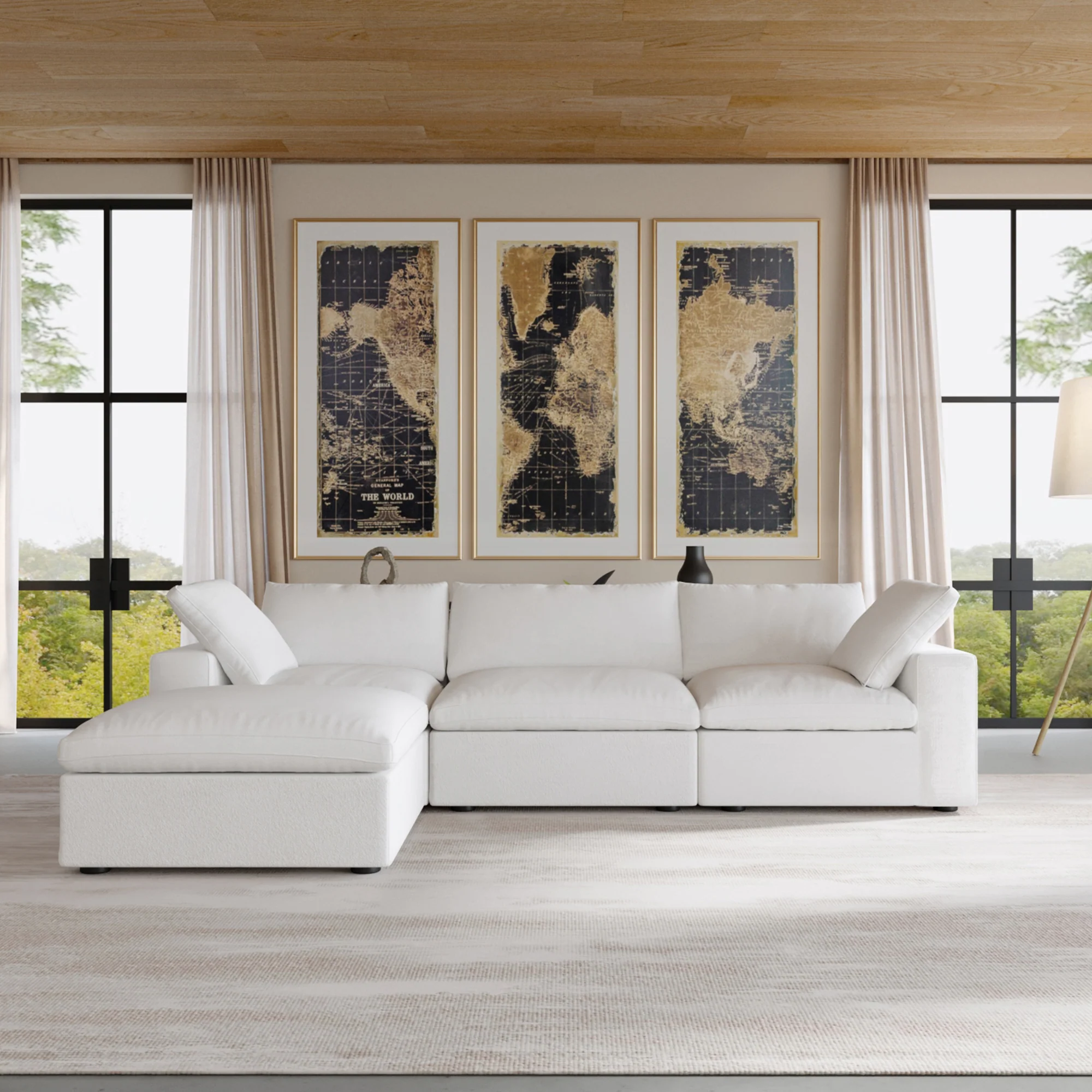 Nuvé® Solace Modular Bouclé Cloud Sofa - Snow White - 3-Seater Sectional Sofa with Ottoman - Image 3