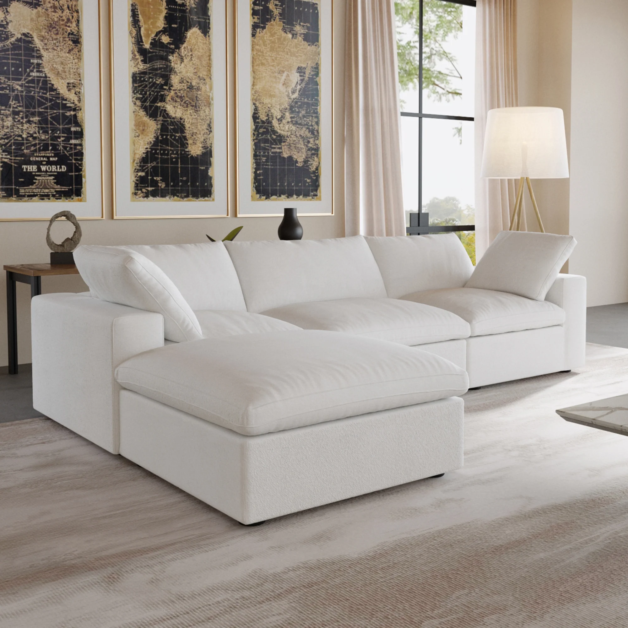 Nuvé® Solace Modular Bouclé Cloud Sofa - Snow White - 3-Seater Sectional Sofa with Ottoman - Image 4