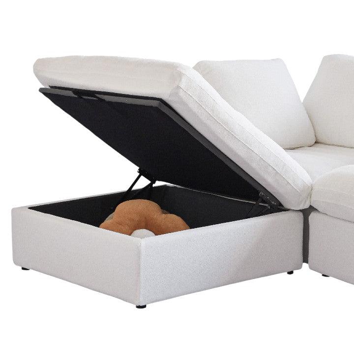 Nuvé® Solace Modular Bouclé Cloud Sofa - Snow White - 3-Seater Sectional Sofa with Ottoman - Image 5