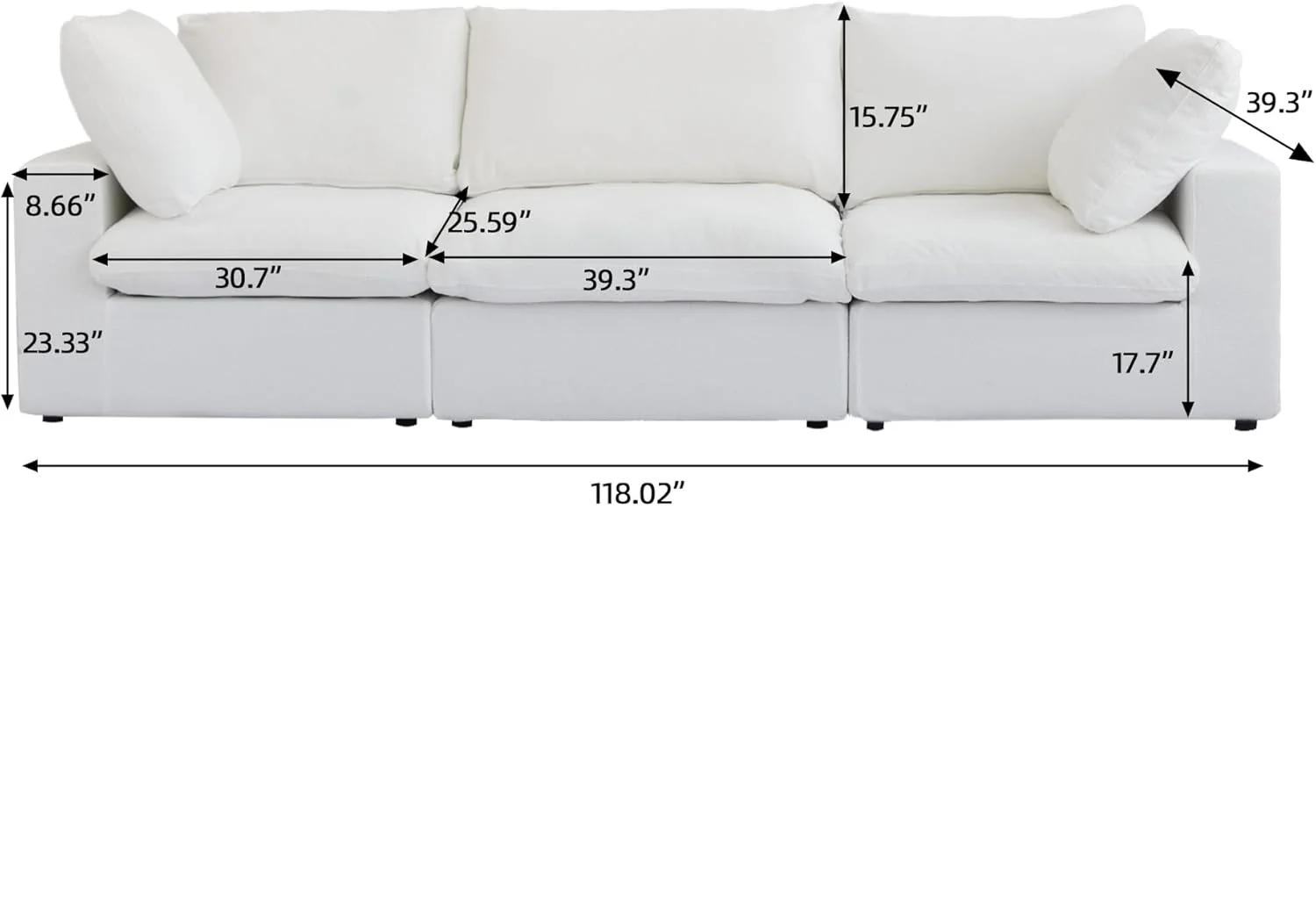Nuvé® Solace Modular Bouclé Cloud Sofa - Snow White - 3-Seater Sofa - Image 7