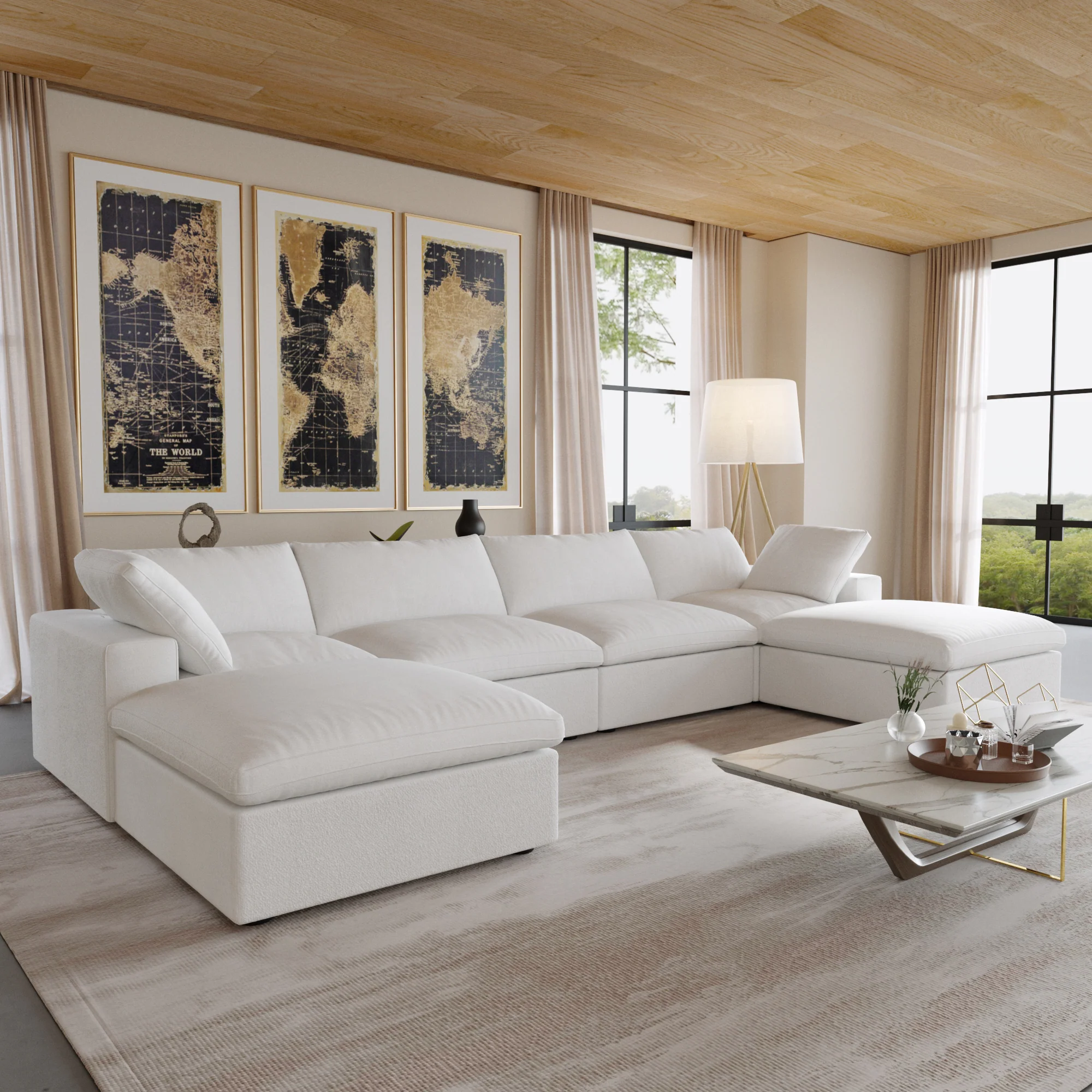 Nuvé® Solace Modular Bouclé Cloud Sofa - Snow White - 4-Seater Sectional Sofa with 2 Ottomans - Image 3