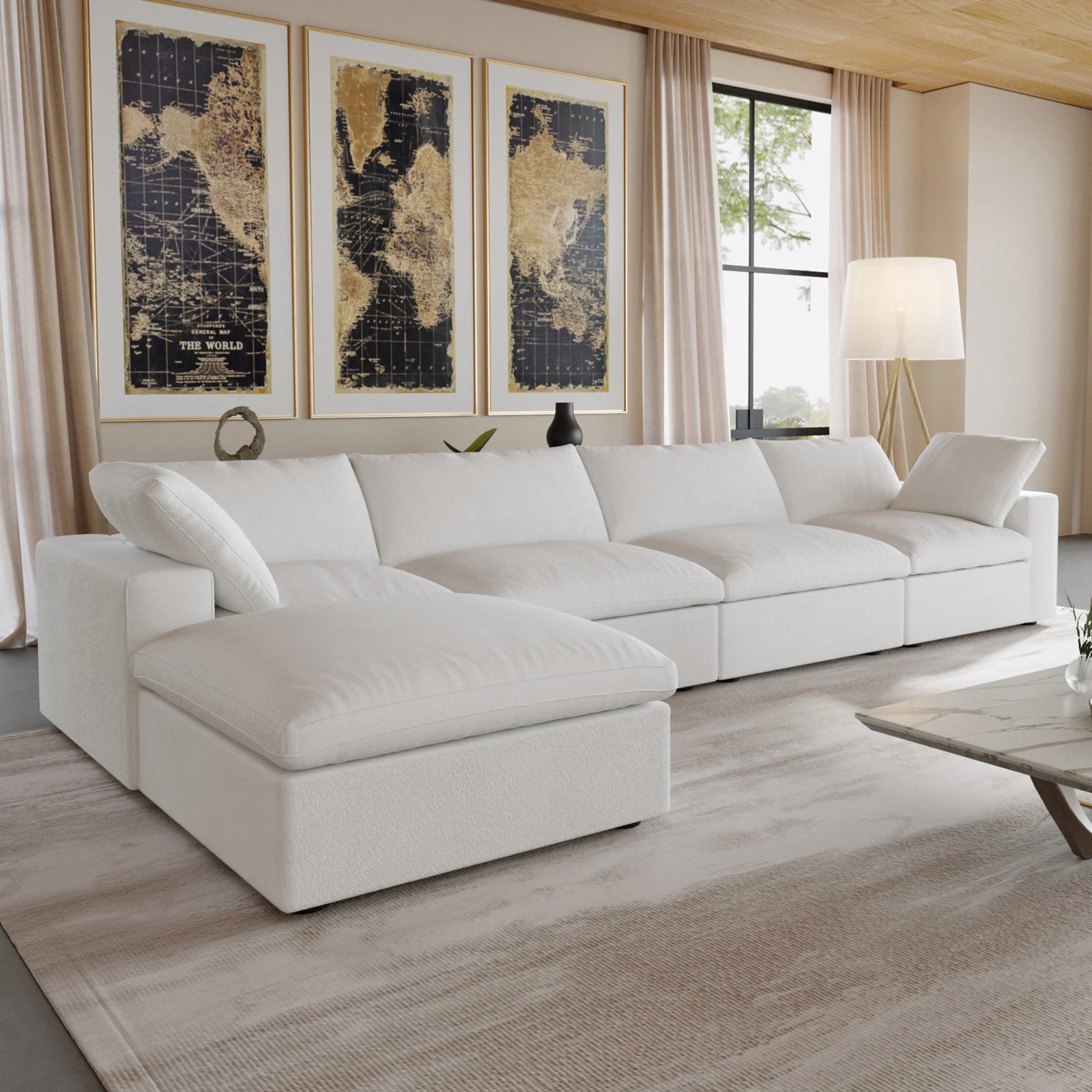 Nuvé® Solace Modular Bouclé Cloud Sofa - Snow White - 4-Seater Sectional Sofa with Ottoman - Image 3