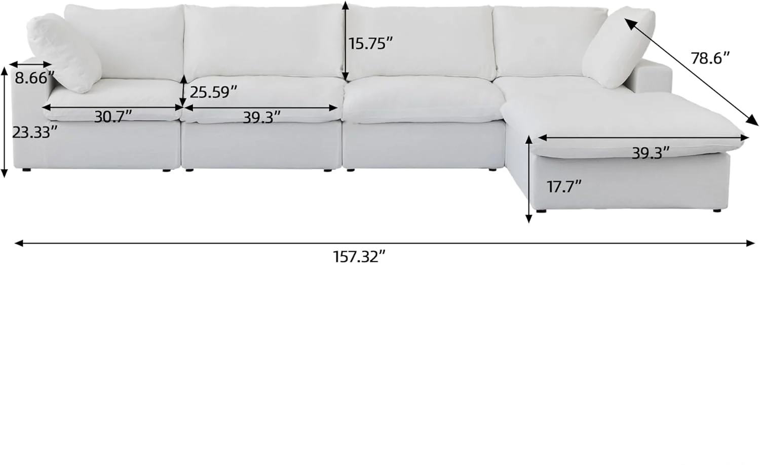 Nuvé® Solace Modular Bouclé Cloud Sofa - Snow White - 4-Seater Sectional Sofa with Ottoman - Image 7