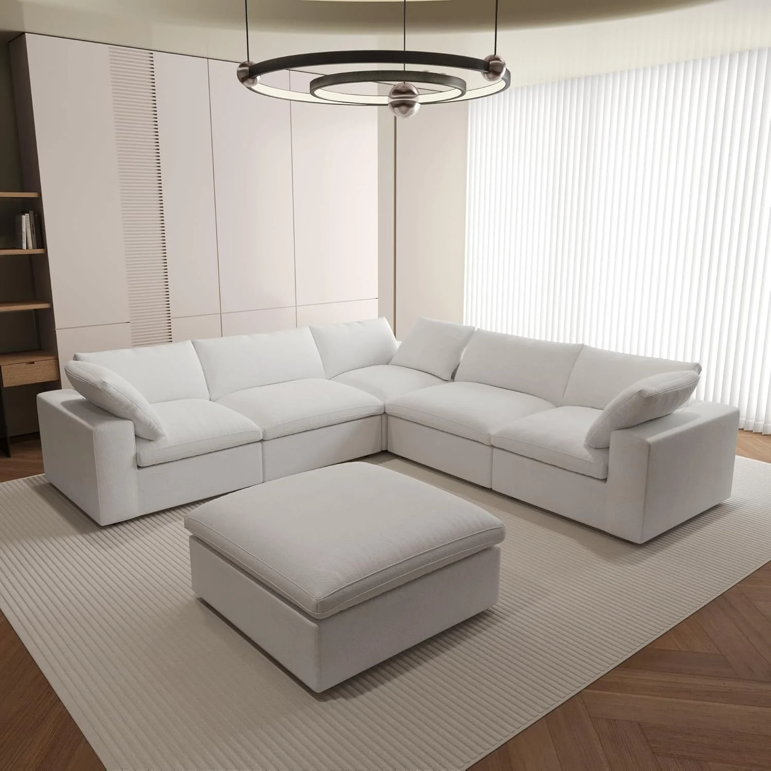 Nuvé® Solace Modular Bouclé Cloud Sofa - Snow White - 5-Seater Corner Sectional + Ottoman