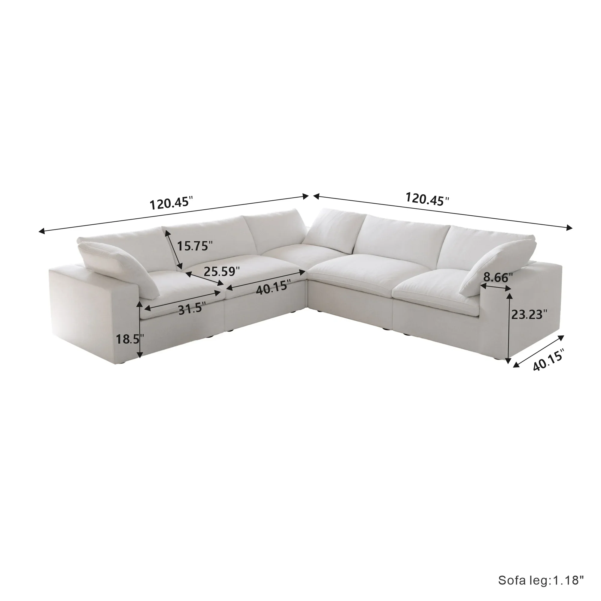Nuvé® Solace Modular Bouclé Cloud Sofa - Snow White - 5-Seater Corner Sectional (V-Shaped) - Image 5
