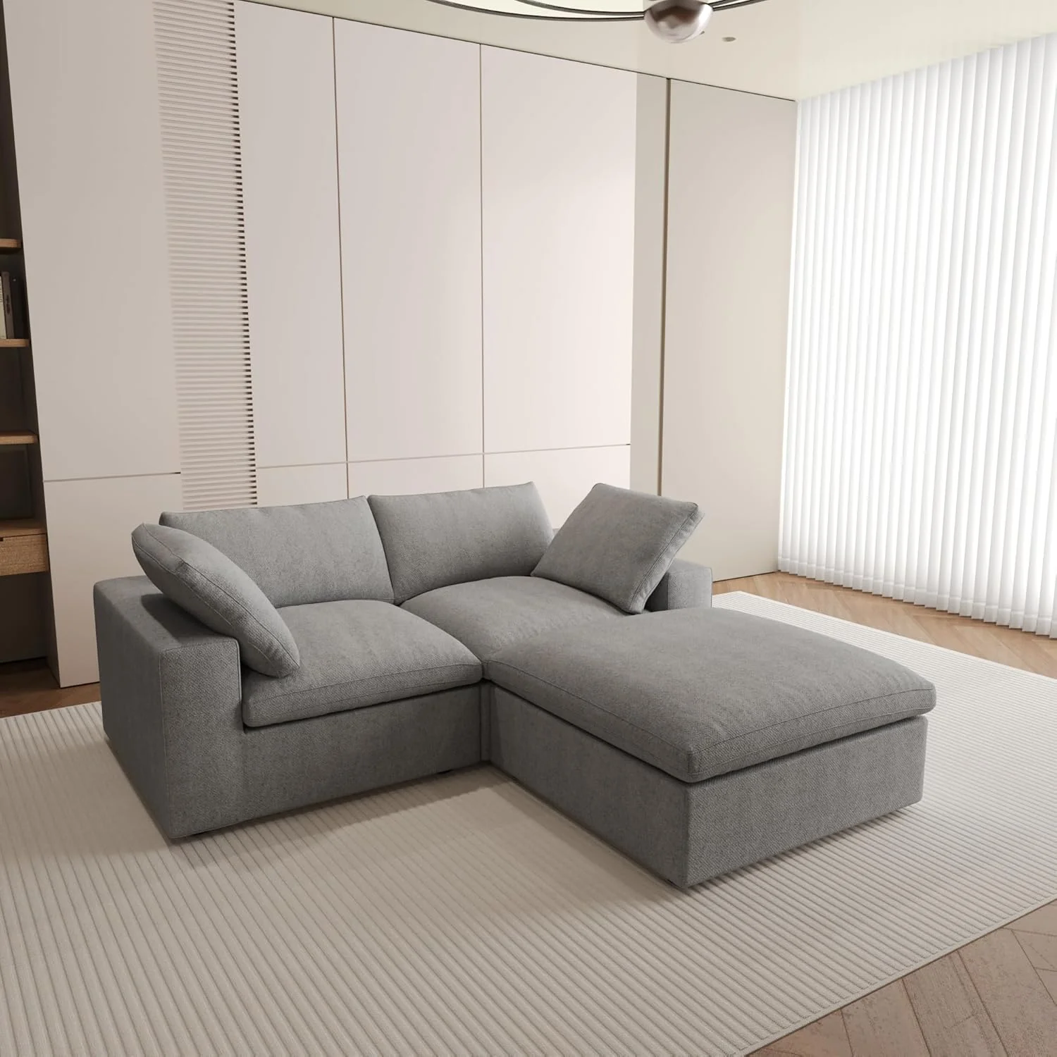 Nuvé® Solace Modular Bouclé Cloud Sofa - Space Grey - 2-Seater Sectional Sofa with Ottoman