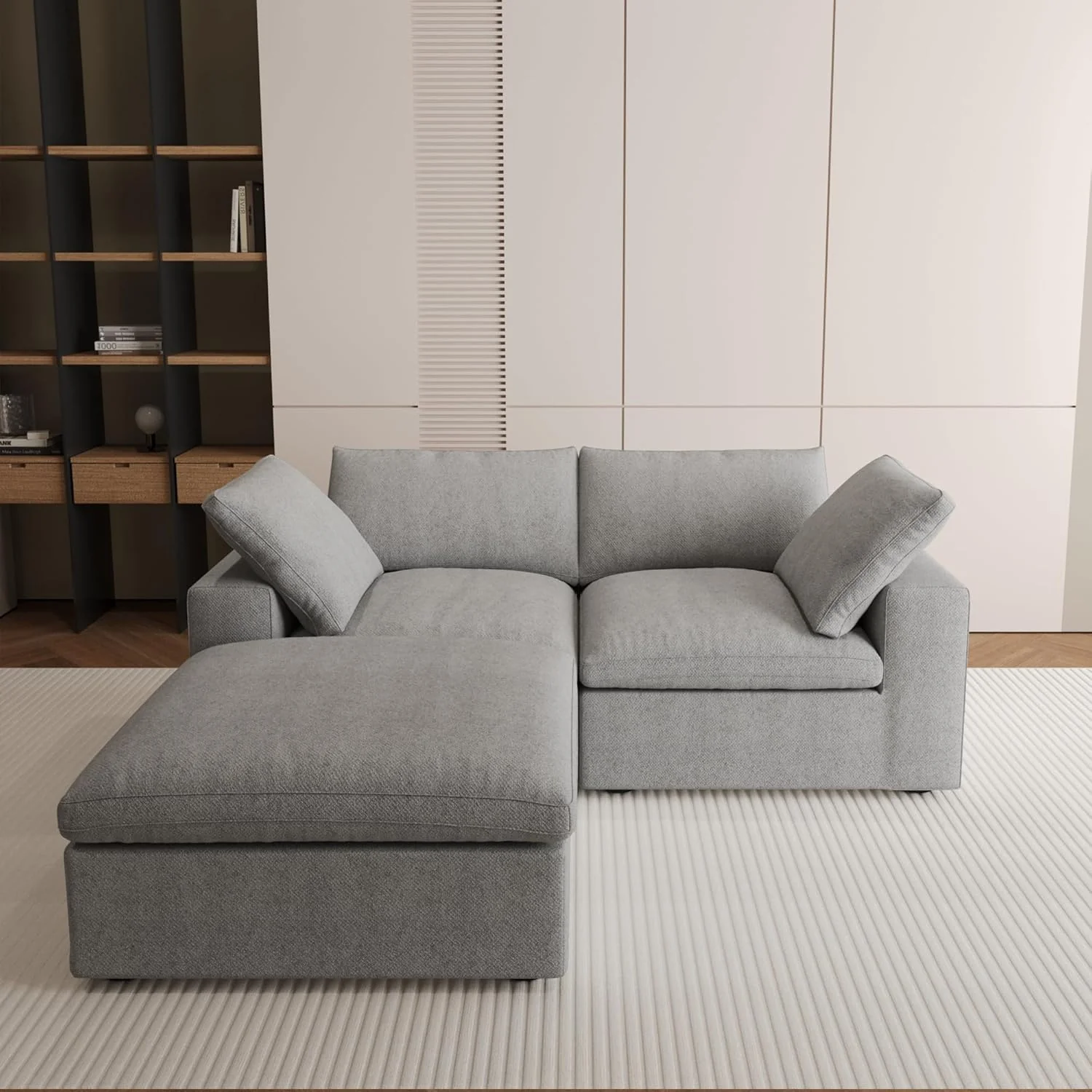 Nuvé® Solace Modular Bouclé Cloud Sofa - Space Grey - 2-Seater Sectional Sofa with Ottoman - Image 2
