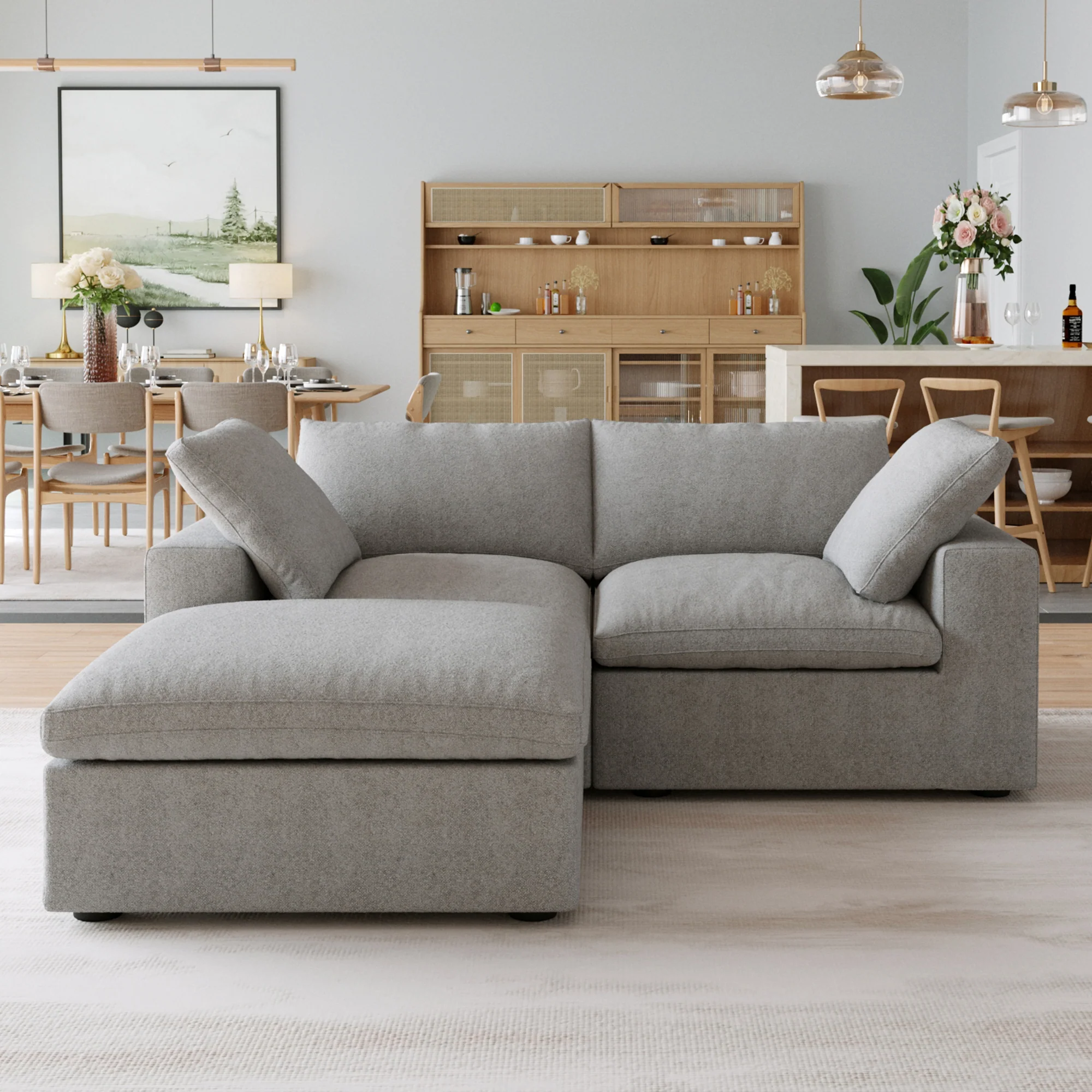 Nuvé® Solace Modular Bouclé Cloud Sofa - Space Grey - 2-Seater Sectional Sofa with Ottoman - Image 3