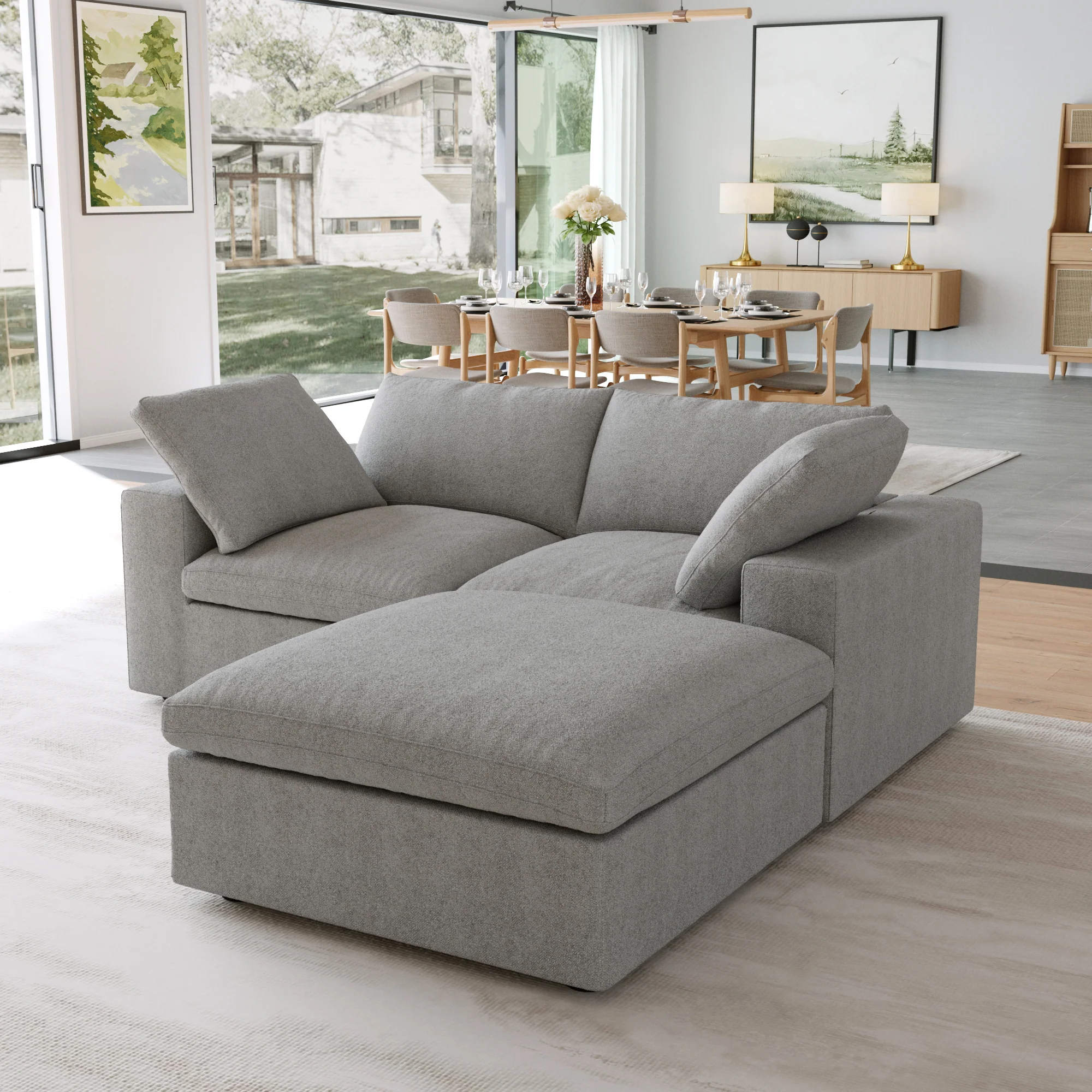 Nuvé® Solace Modular Bouclé Cloud Sofa - Space Grey - 2-Seater Sectional Sofa with Ottoman - Image 4