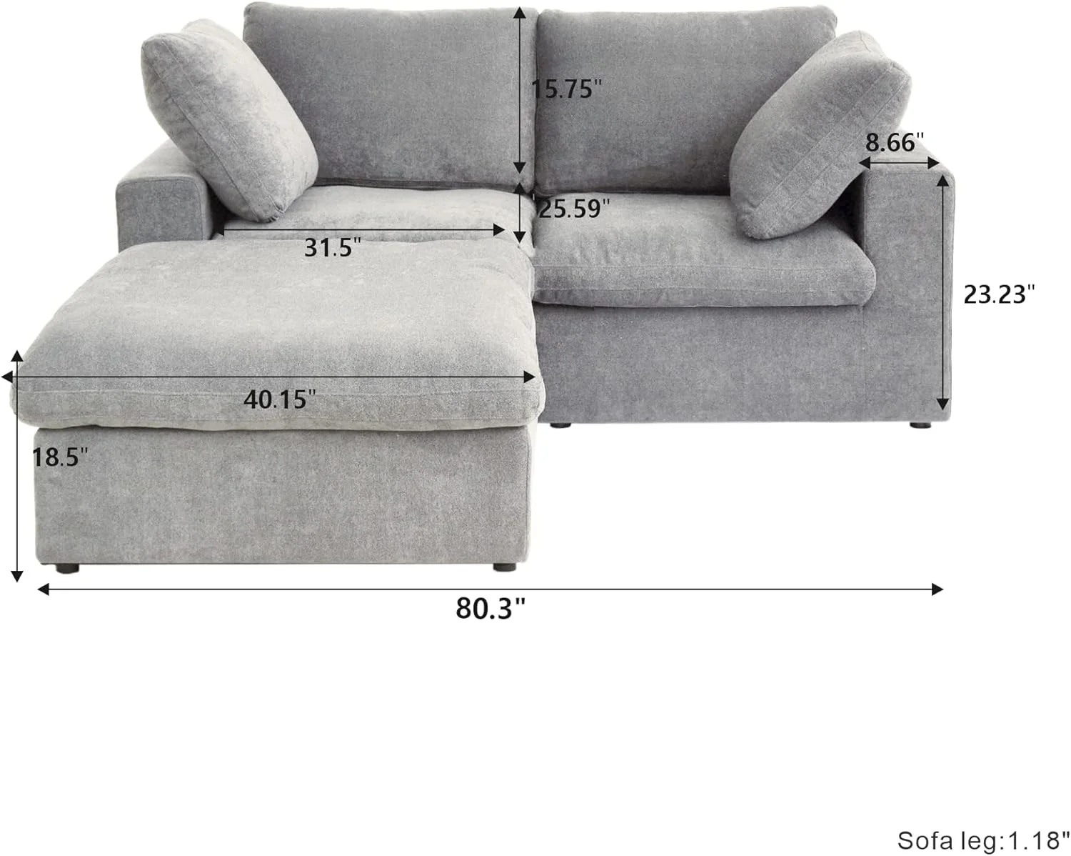 Nuvé® Solace Modular Bouclé Cloud Sofa - Space Grey - 2-Seater Sectional Sofa with Ottoman - Image 9