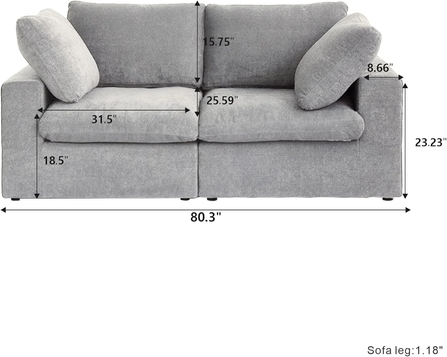 Nuvé® Solace Modular Bouclé Cloud Sofa - Space Grey - 2-Seater Sofa - Image 8