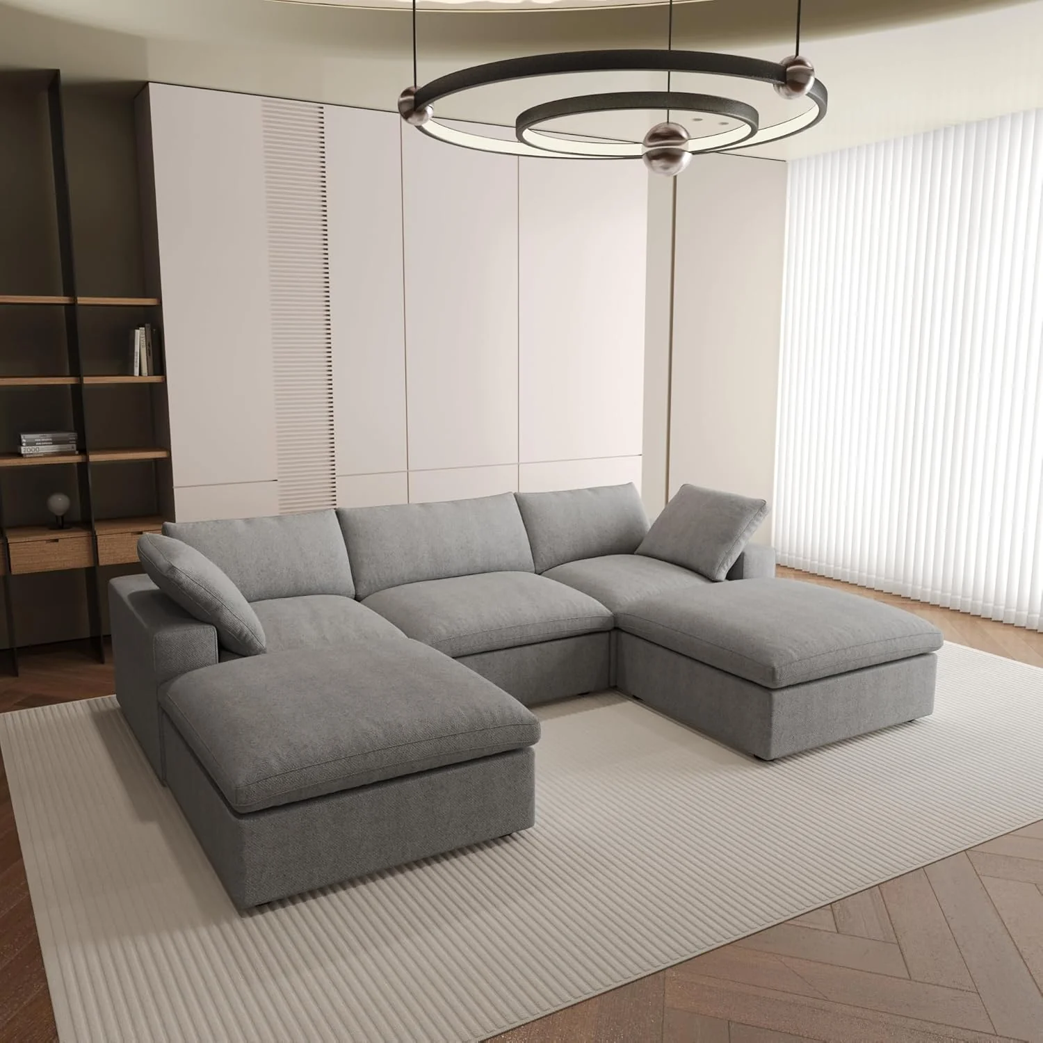 Nuvé® Solace Modular Bouclé Cloud Sofa - Space Grey - 3-Seater Sectional Sofa with 2 Ottomans - Image 2