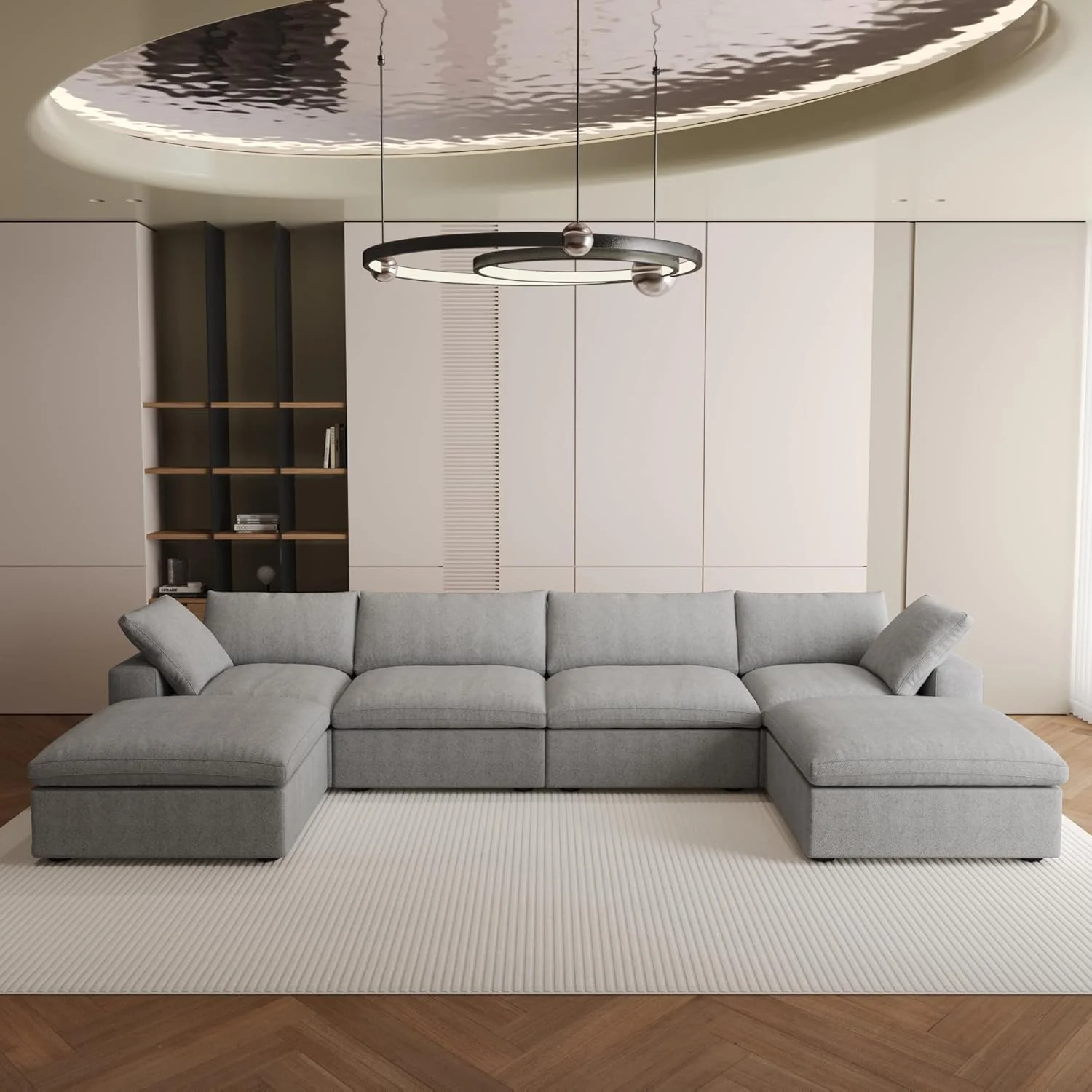 Nuvé® Solace Modular Bouclé Cloud Sofa - Space Grey - 4-Seater Sectional Sofa with 2 Ottomans - Image 2