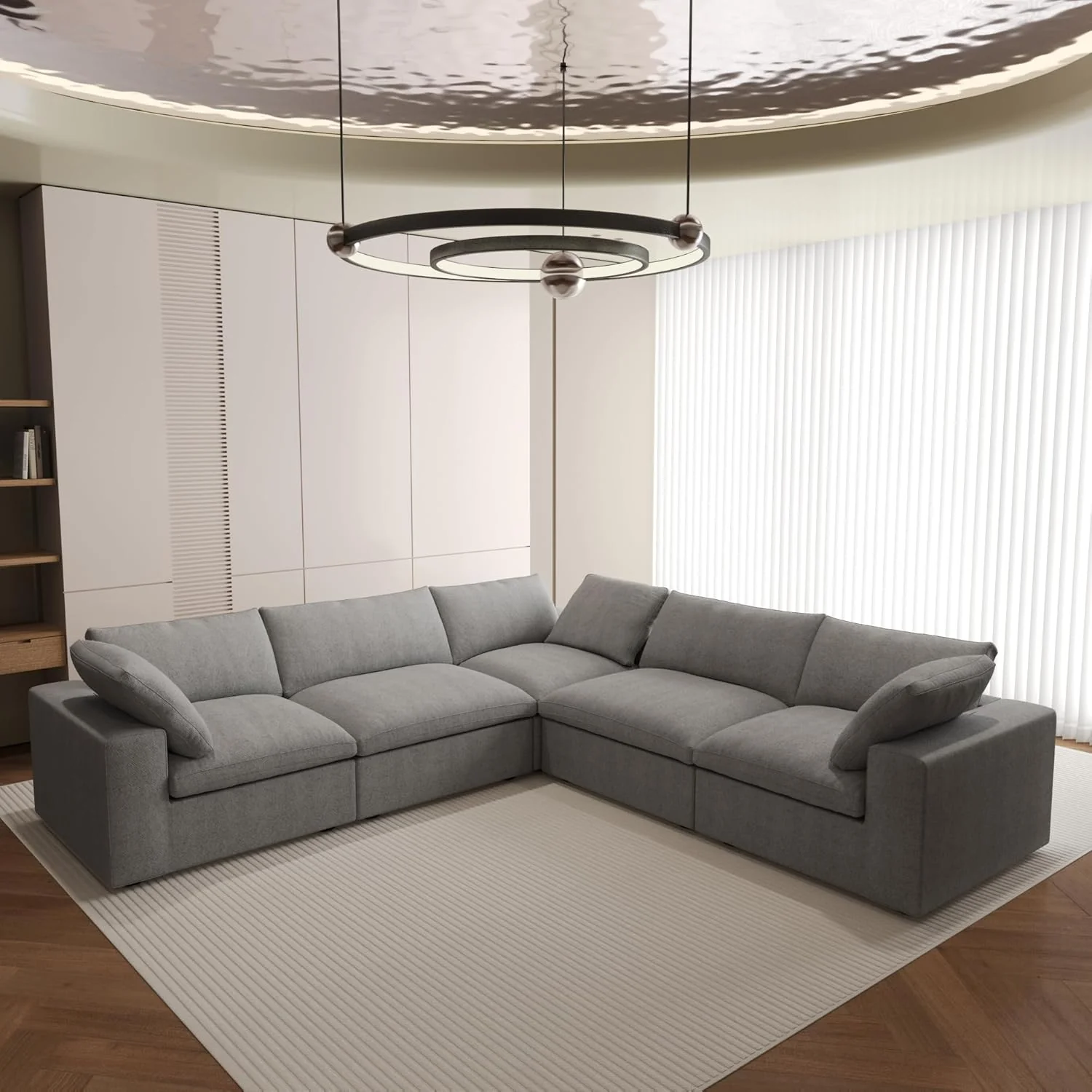 Nuvé® Solace Modular Bouclé Cloud Sofa - Space Grey - 5-Seater Corner Sectional (V-Shaped)