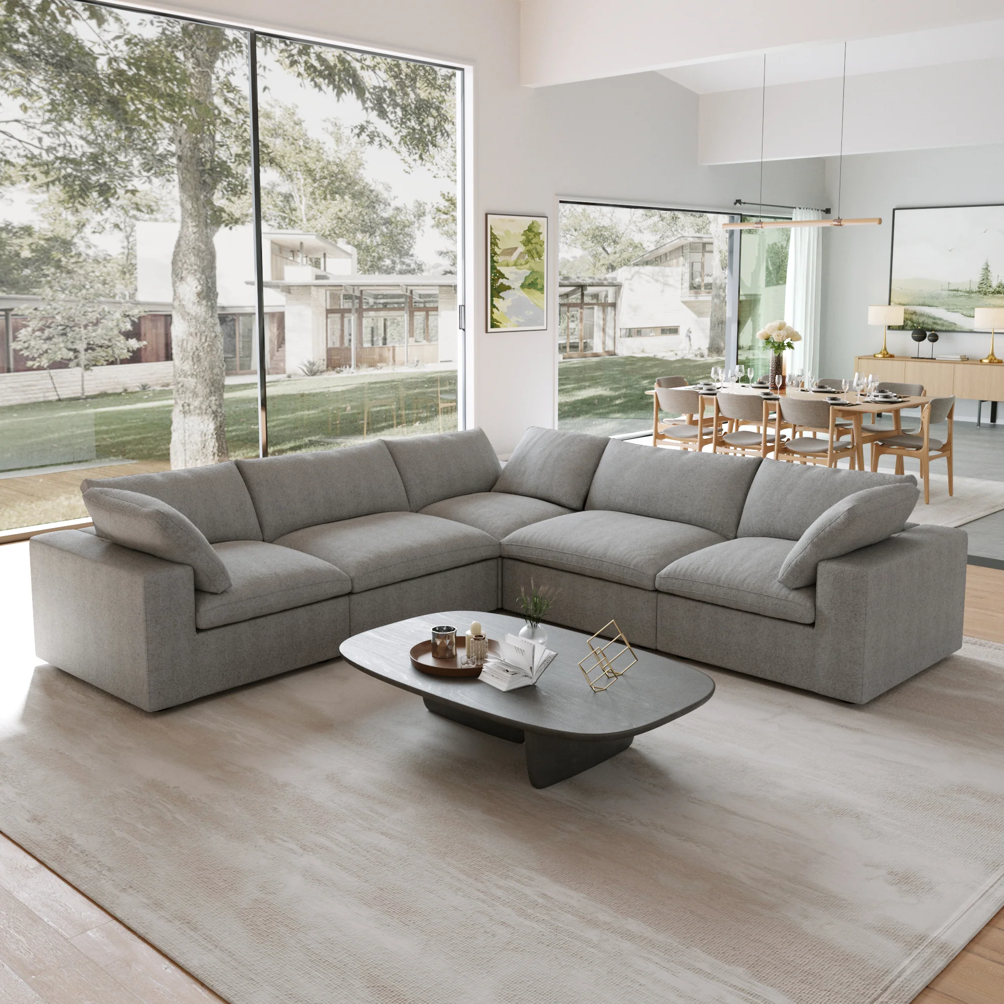 Nuvé® Solace Modular Bouclé Cloud Sofa - Space Grey - 5-Seater Corner Sectional (V-Shaped) - Image 2