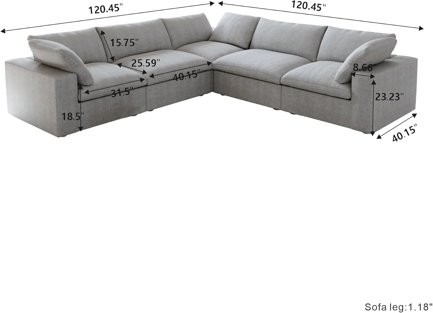 Nuvé® Solace Modular Bouclé Cloud Sofa - Space Grey - 5-Seater Corner Sectional (V-Shaped) - Image 5