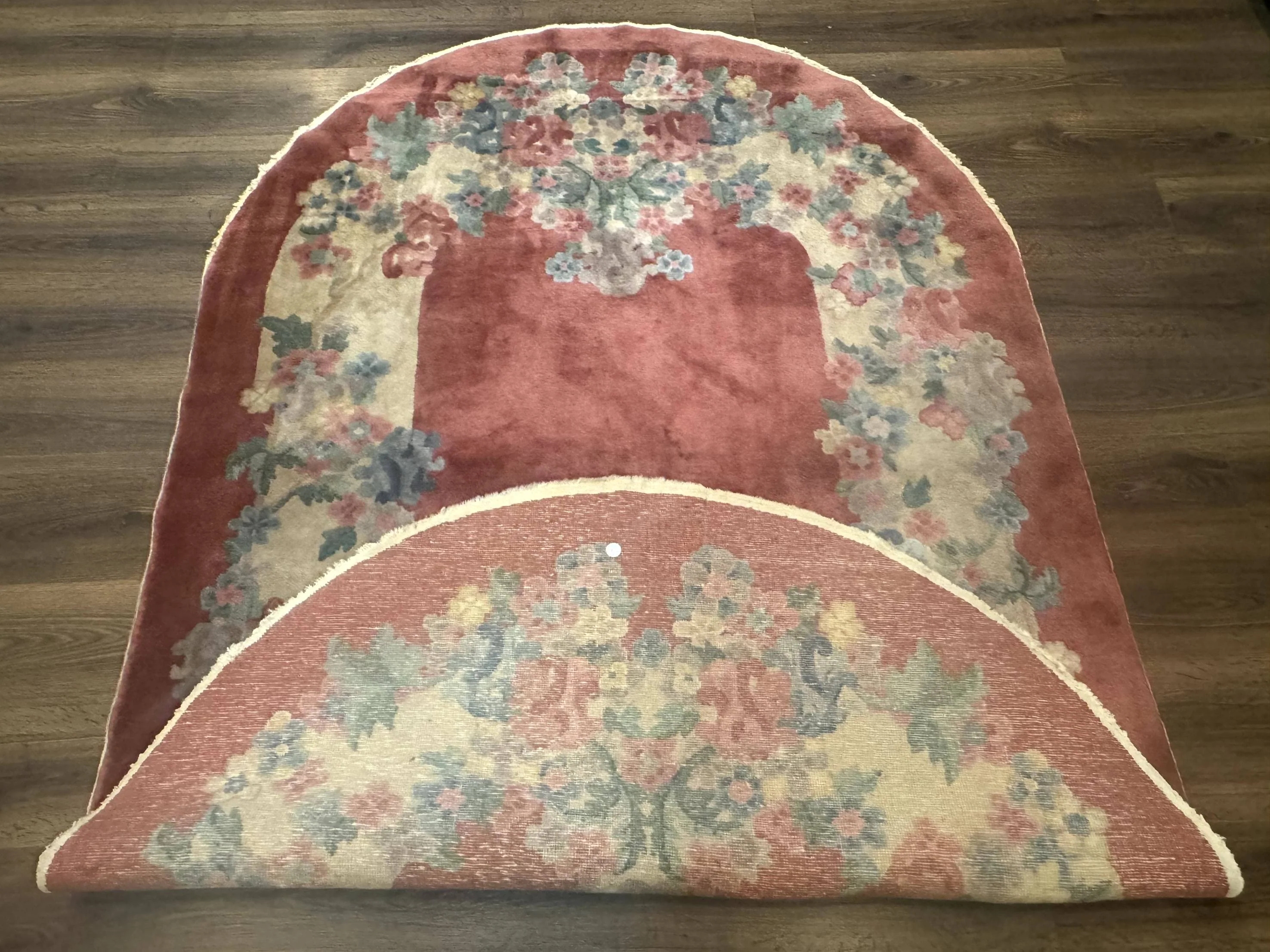 Oval Chinese Peking Rug 5x8, Pink, Floral, Vintage Chinese Wool Carpet - Image 11