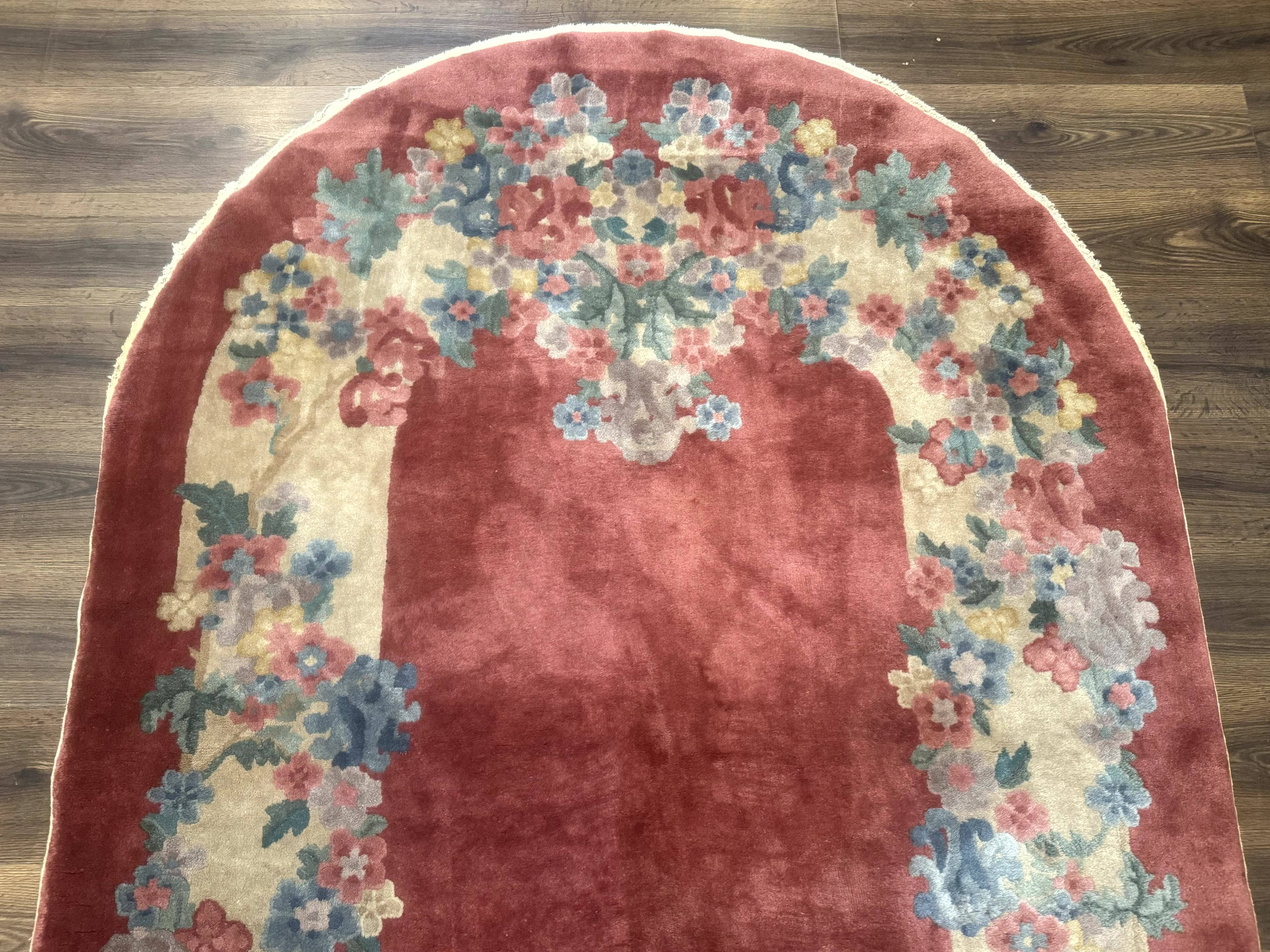 Oval Chinese Peking Rug 5x8, Pink, Floral, Vintage Chinese Wool Carpet - Image 3