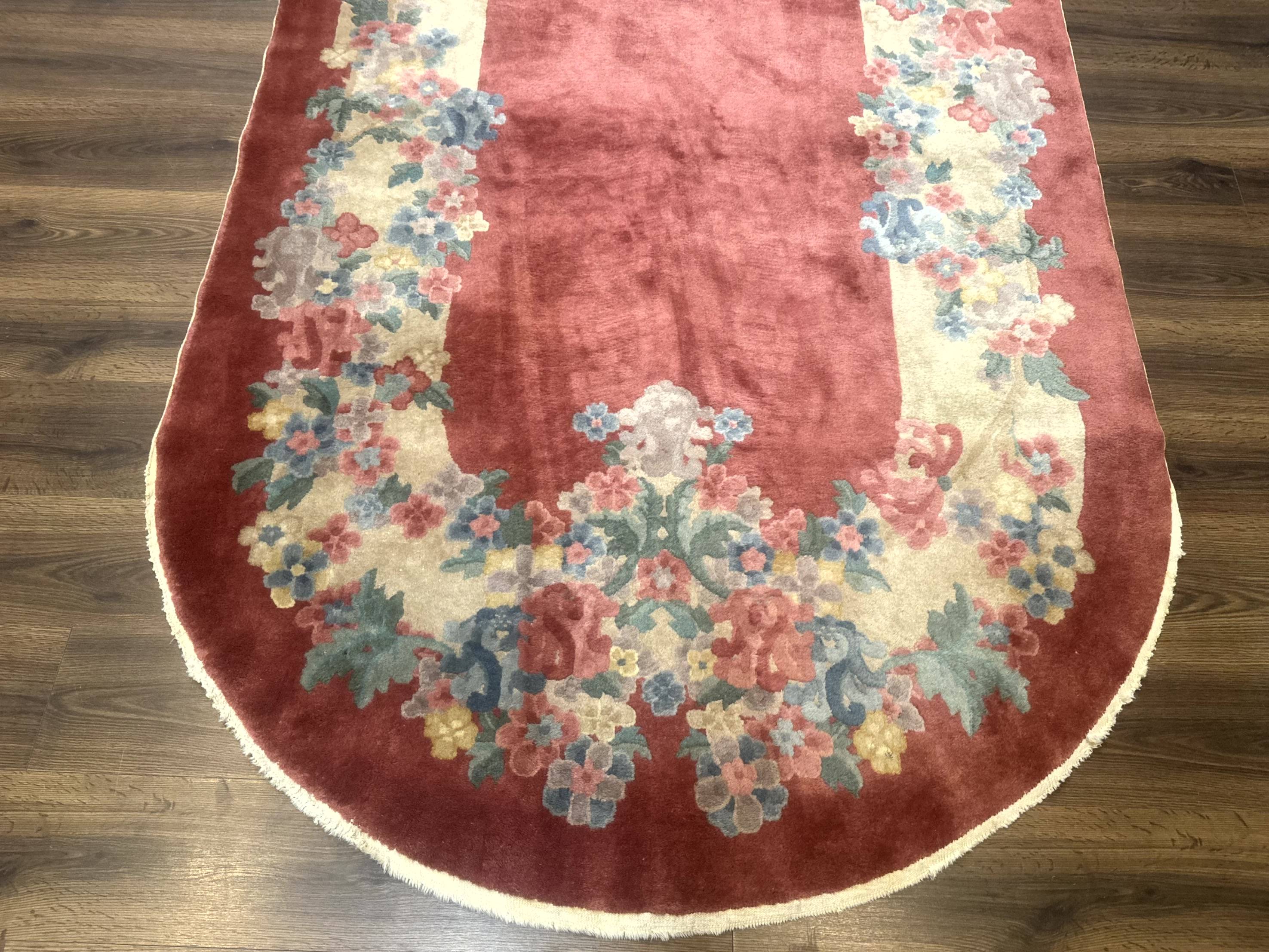 Oval Chinese Peking Rug 5x8, Pink, Floral, Vintage Chinese Wool Carpet - Image 5