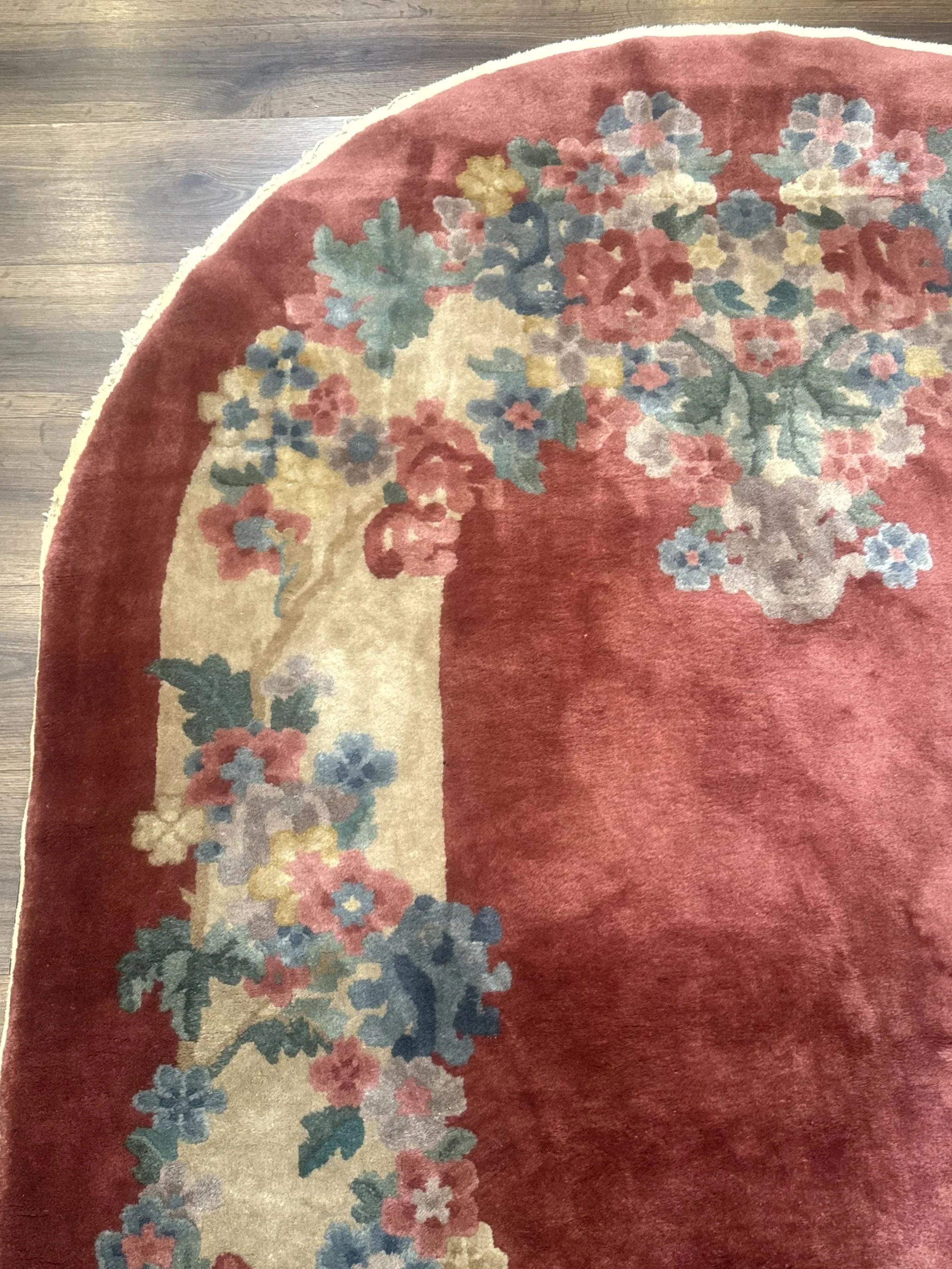 Oval Chinese Peking Rug 5x8, Pink, Floral, Vintage Chinese Wool Carpet - Image 6