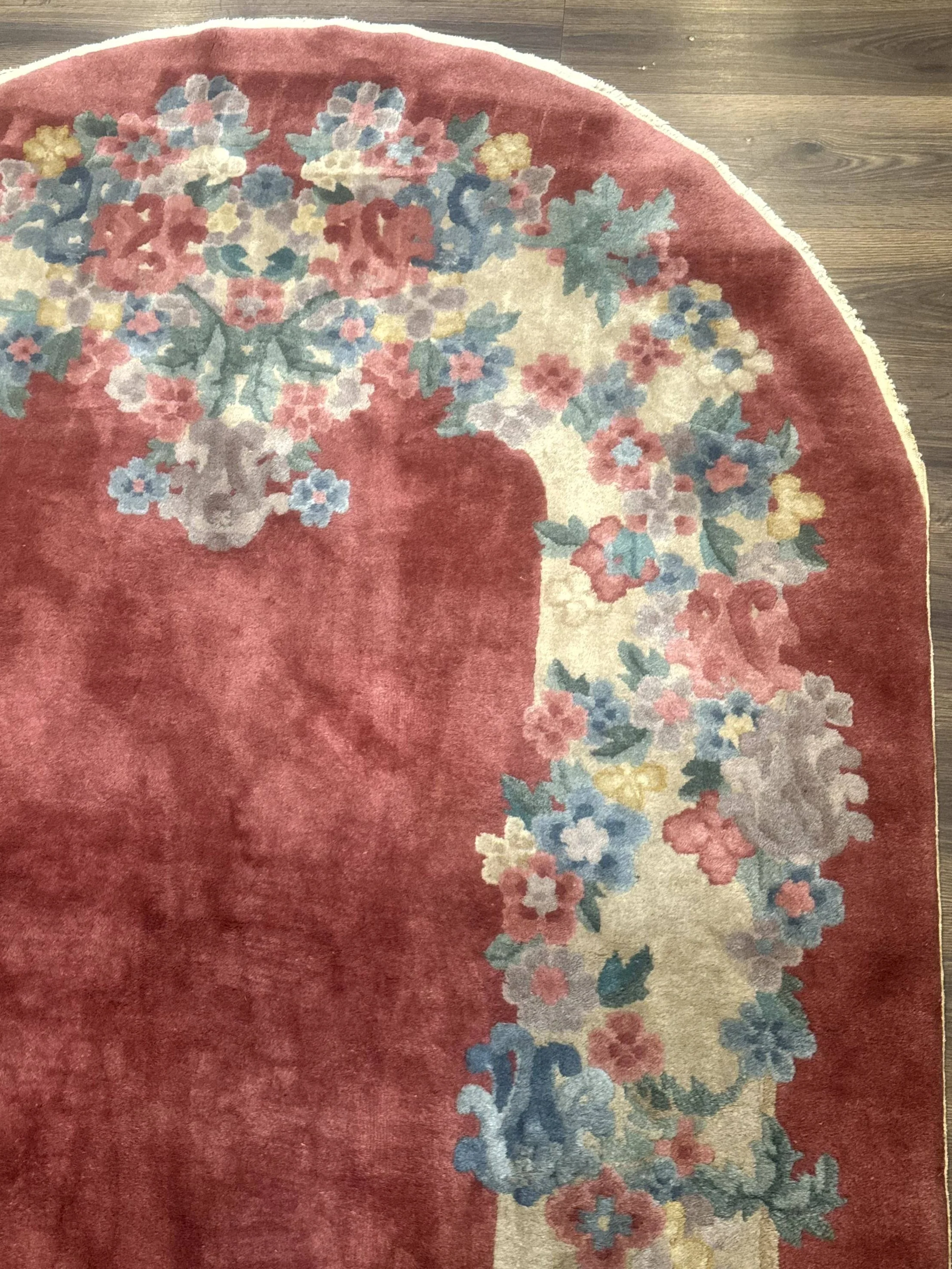 Oval Chinese Peking Rug 5x8, Pink, Floral, Vintage Chinese Wool Carpet - Image 7