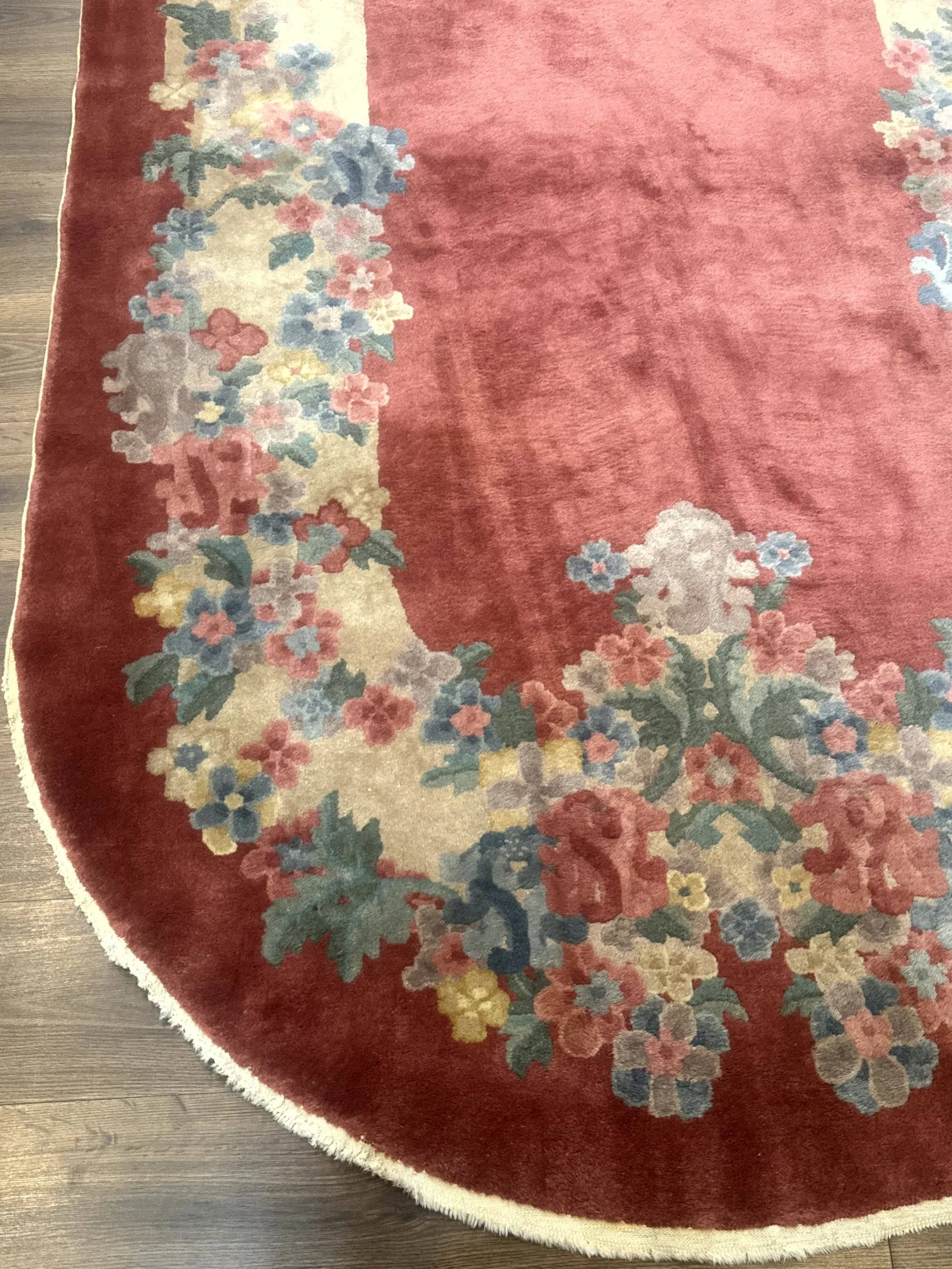 Oval Chinese Peking Rug 5x8, Pink, Floral, Vintage Chinese Wool Carpet - Image 8