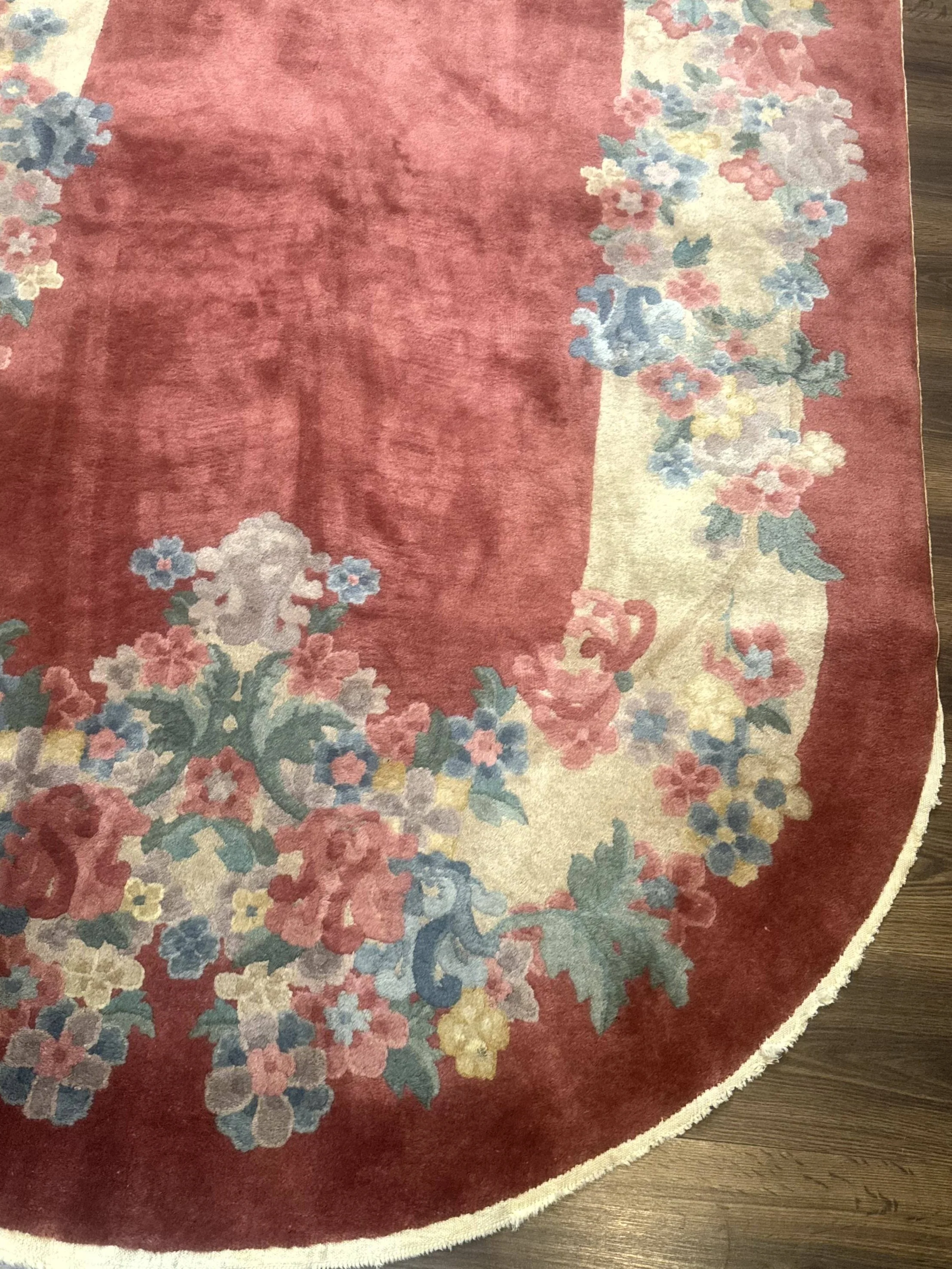 Oval Chinese Peking Rug 5x8, Pink, Floral, Vintage Chinese Wool Carpet - Image 9