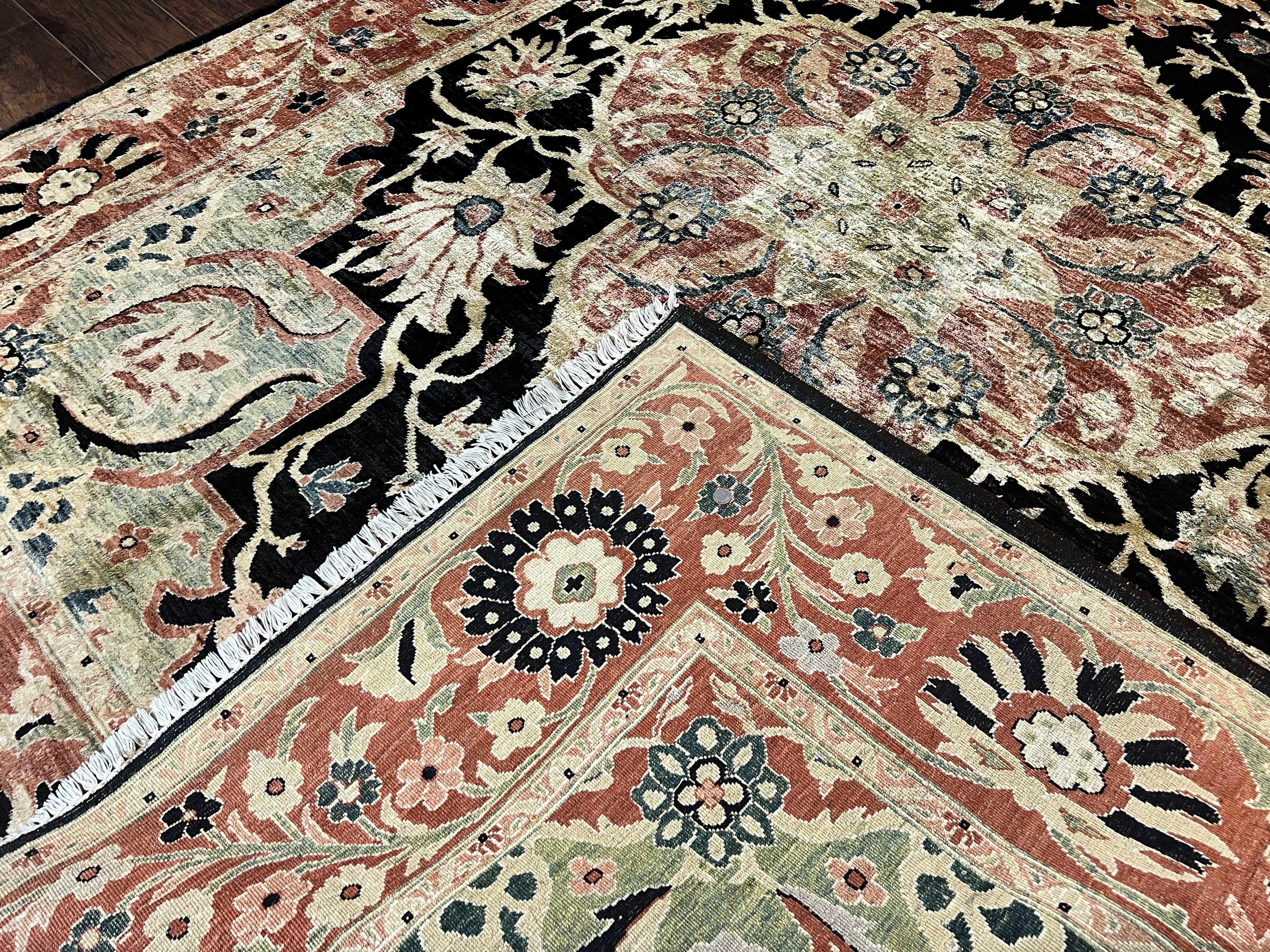 Pak Persian Rug 8x10, Pakistani Mahal Sultanabad Carpet, Signature from Master Weaver, Shiny Wool, Black Red Vintage Handmade Medallion Rug - Image 10